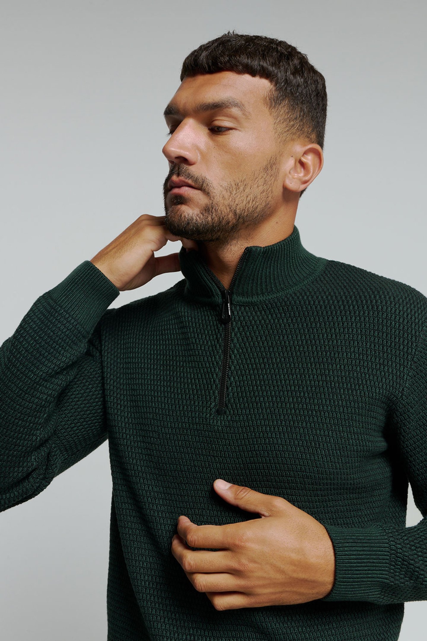 PULLOVER HALF ZIPPER 2 COLOURED MELANGE DARK GREEN 6