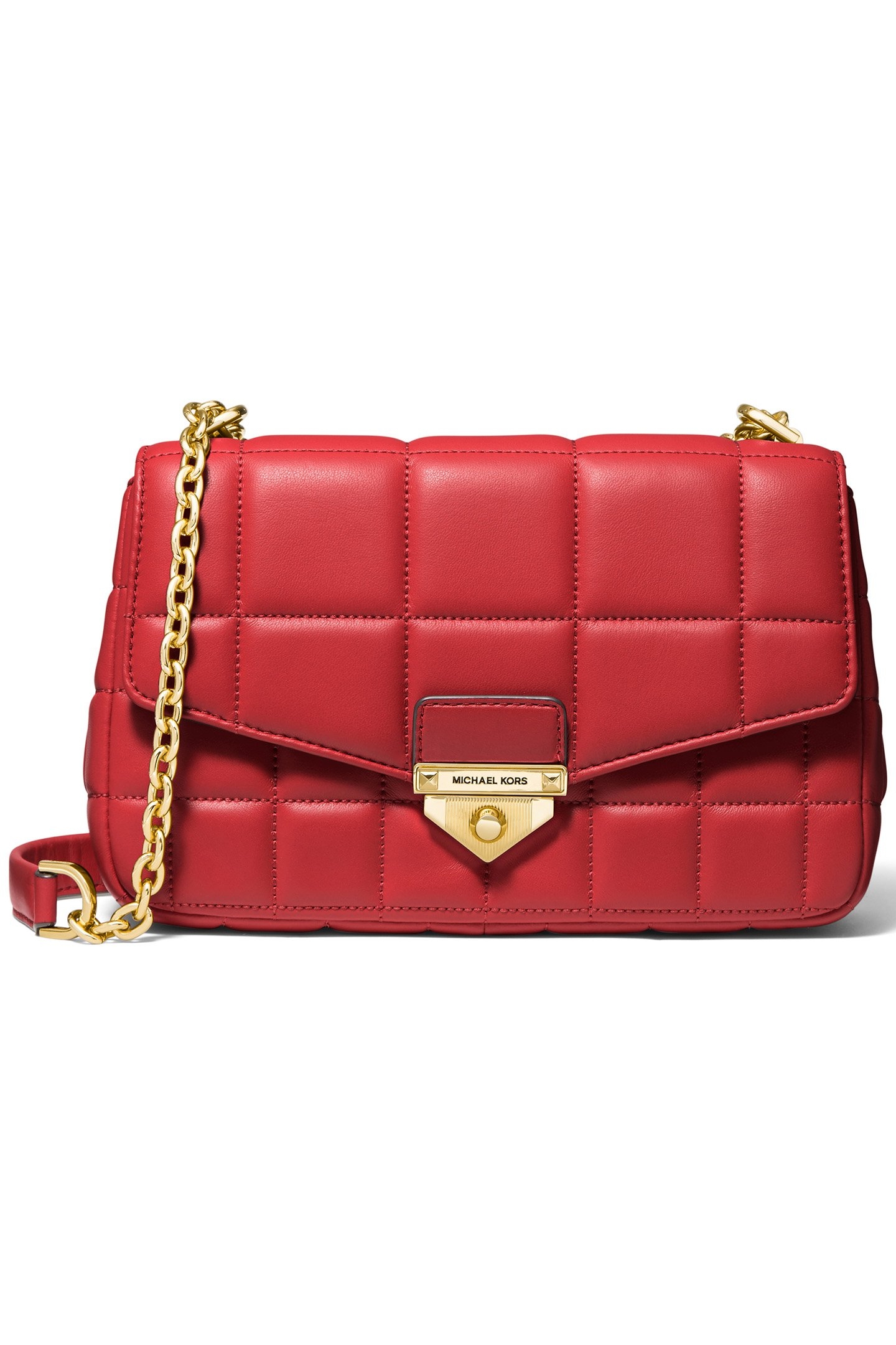 PADDED CHAIN SHOULDER BAG IN RED 1