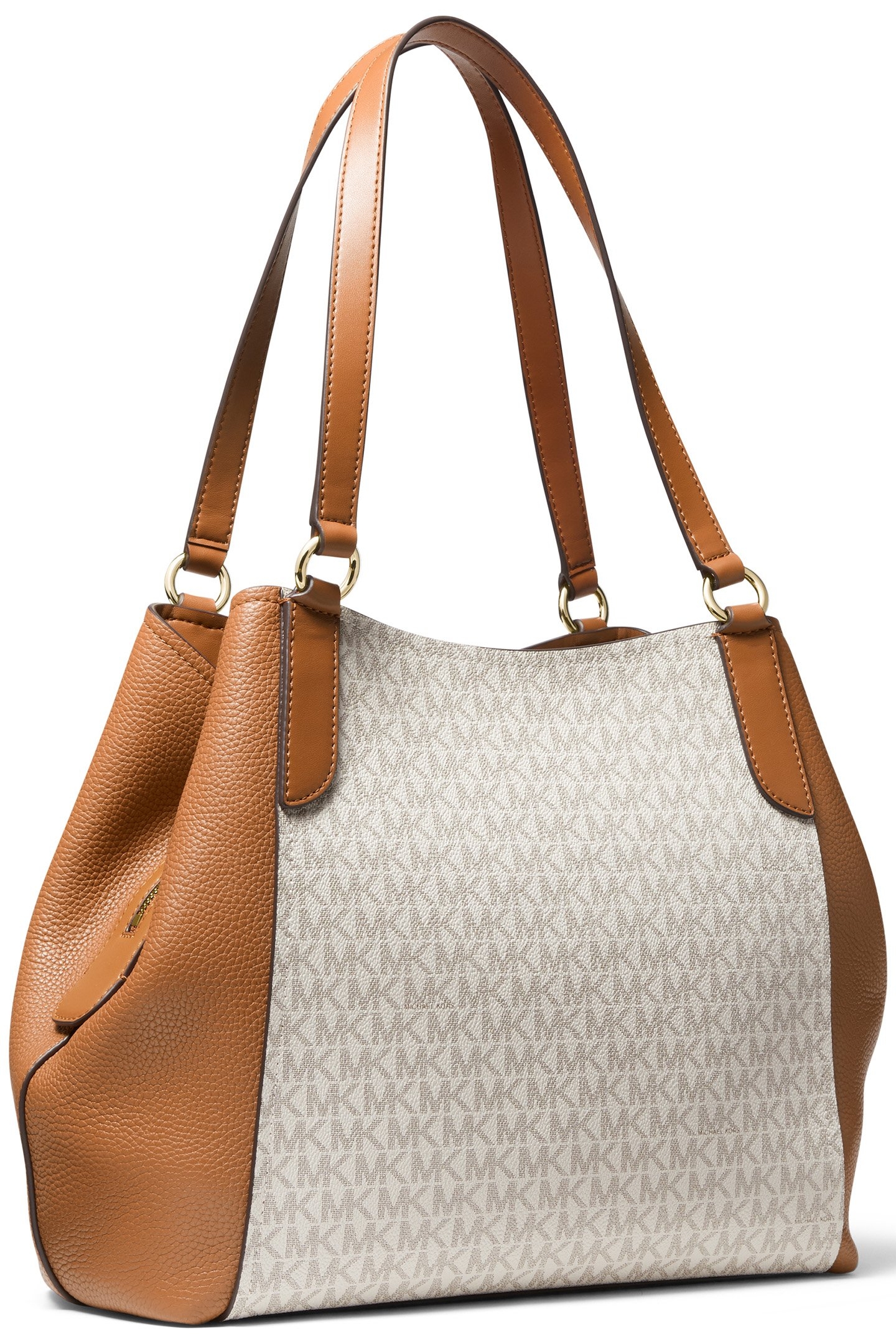 LEATHER SHOULDER TOTE BAG IN CREAM AND BROWN 3