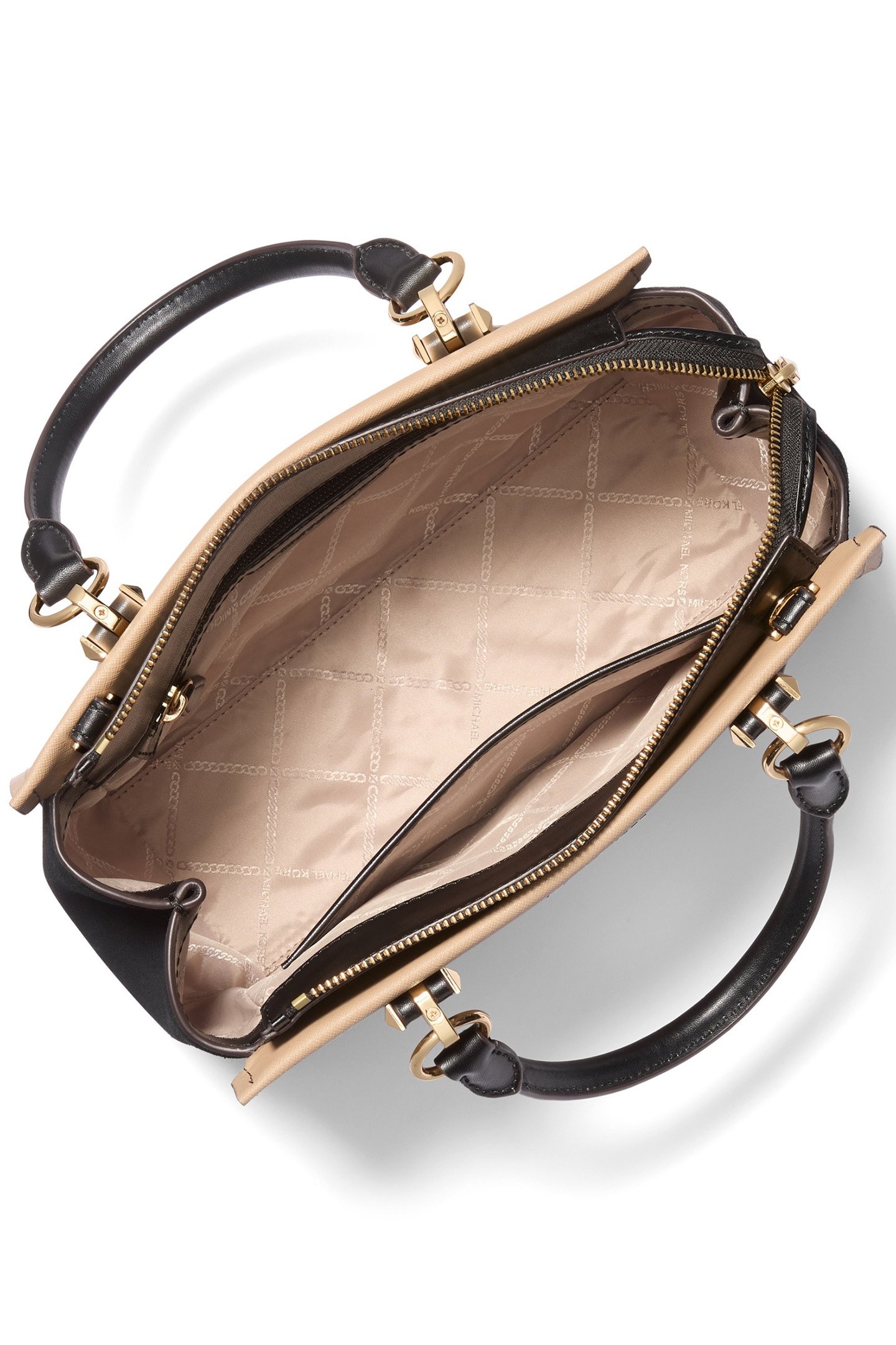 MEDIUM LEATHER SATCHEL BAG IN BLACK AND CAMEL 3