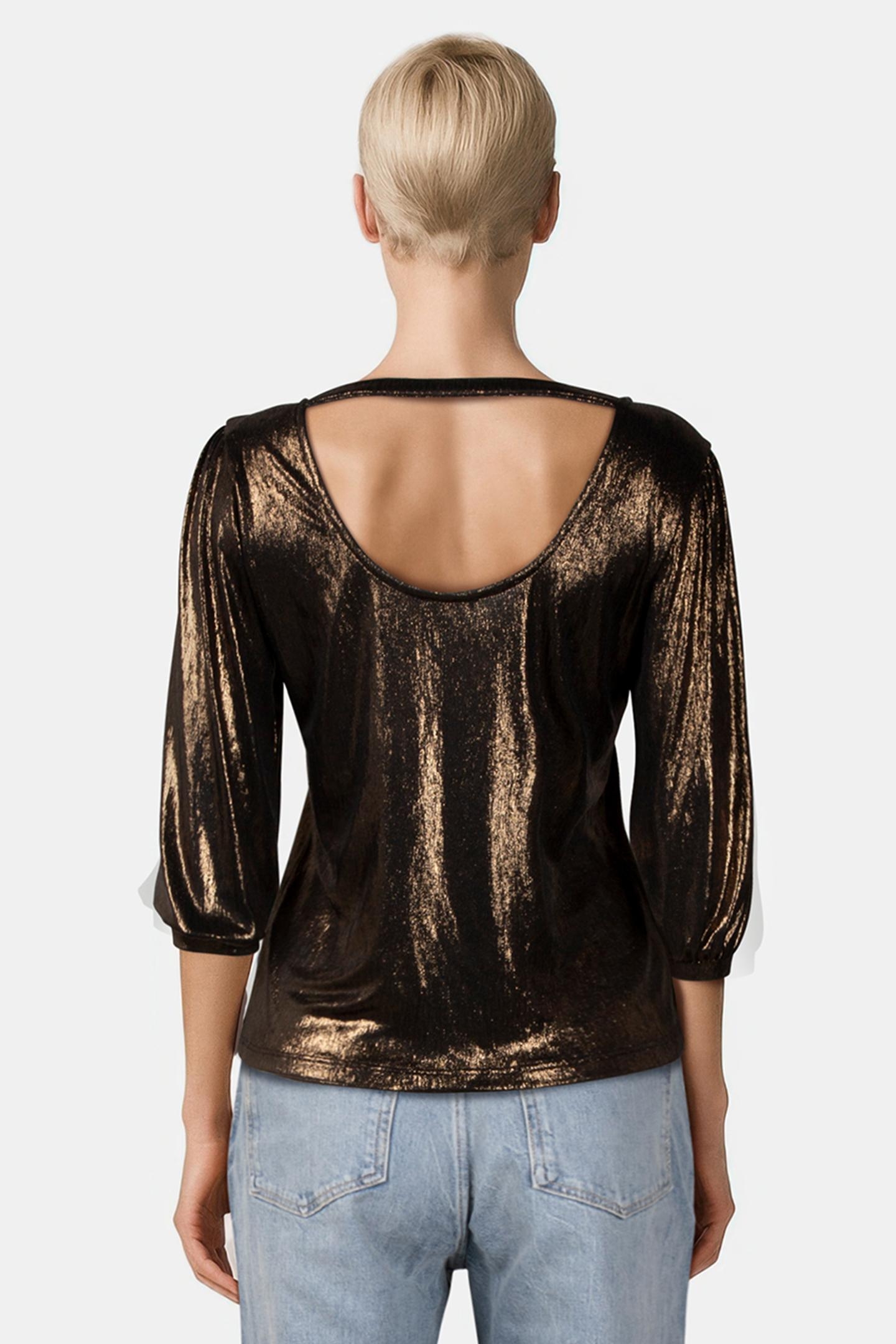 MABEL - CHOCOLATE LAMÉ KNIT T-SHIRT, REVERSIBLE FRONT/BACK 3