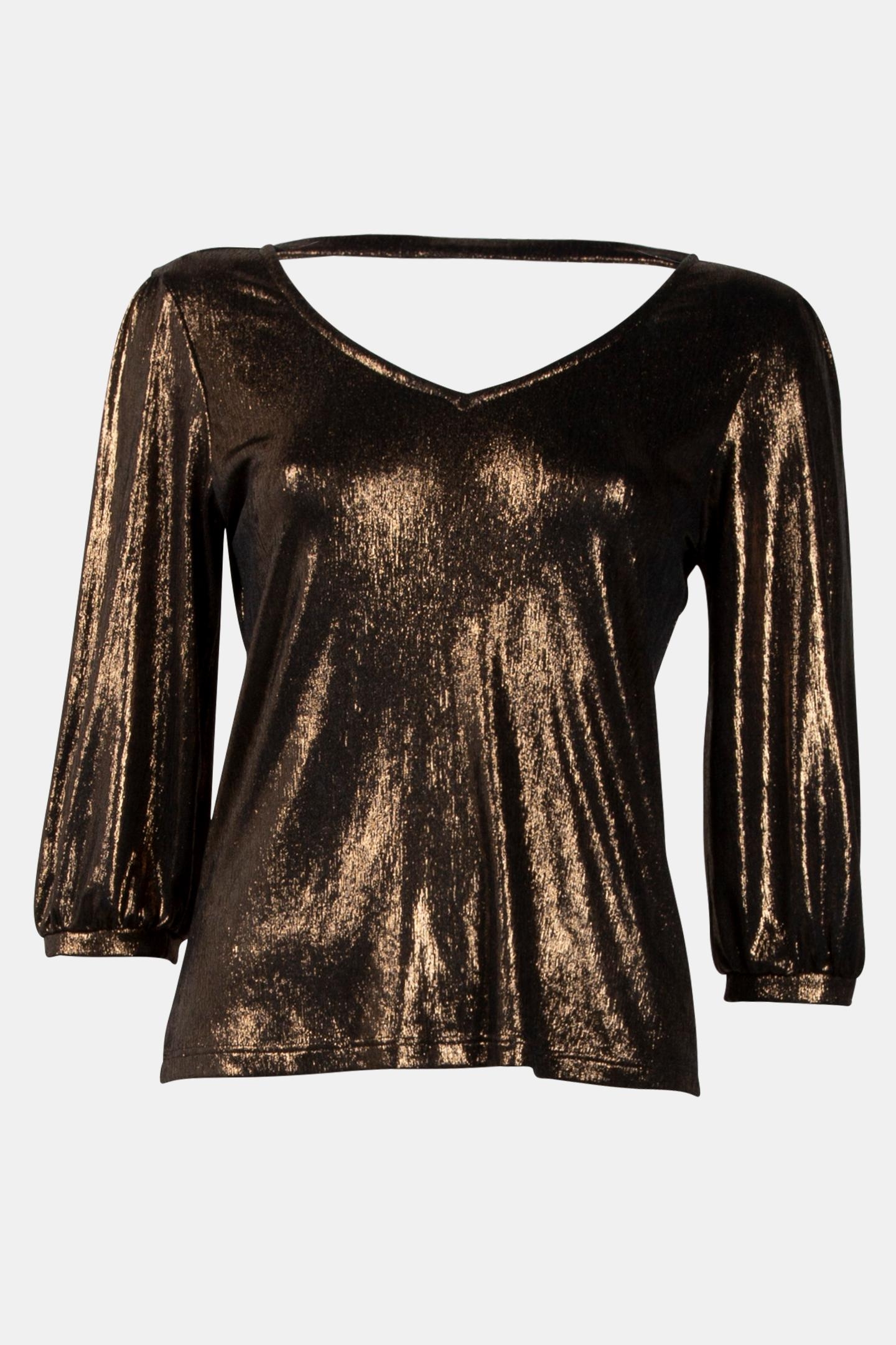 MABEL - CHOCOLATE LAMÉ KNIT T-SHIRT, REVERSIBLE FRONT/BACK 4