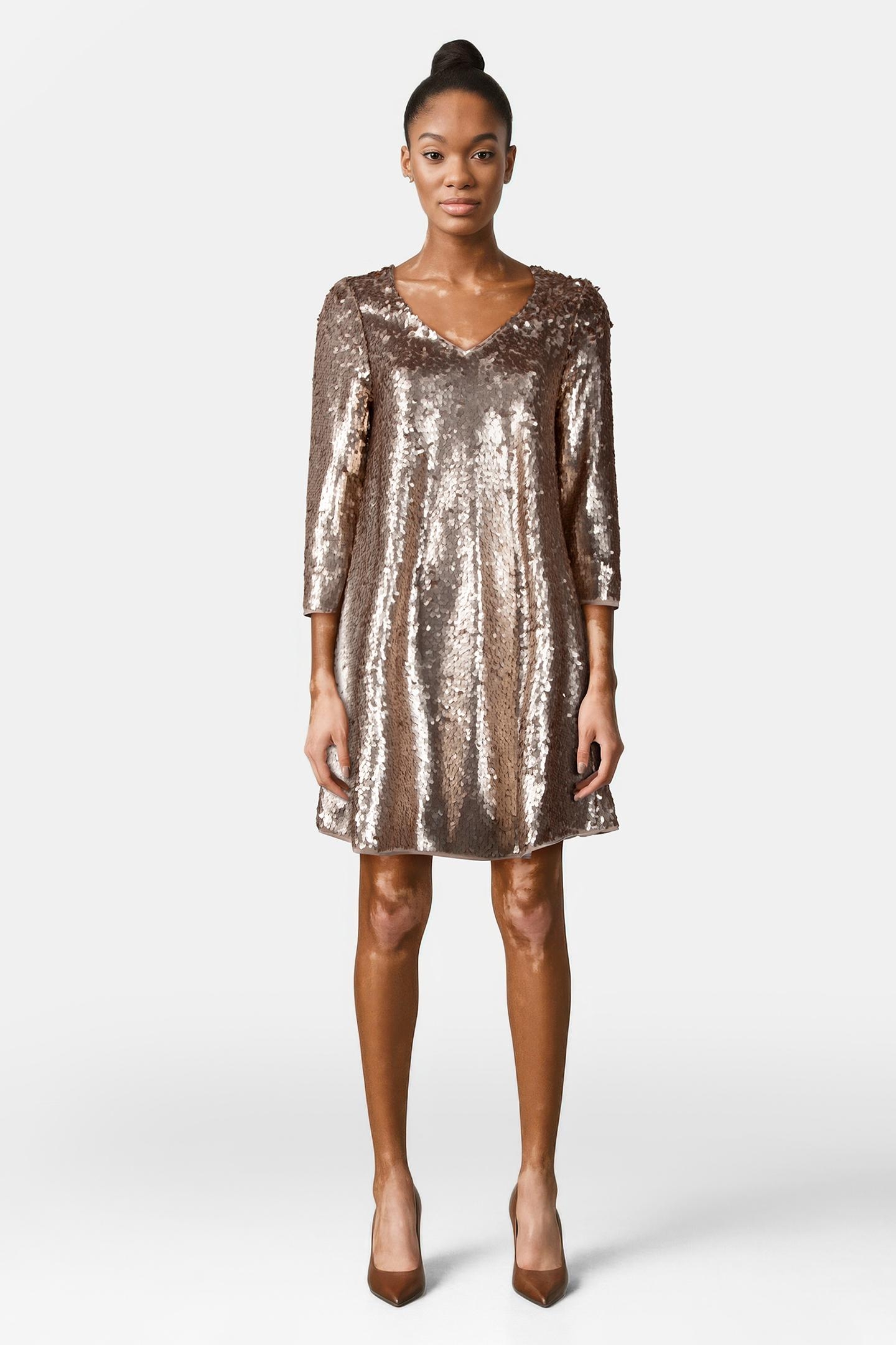 REYNIS - PLATINUM MAXI DRESS EMBROIDERED WITH SEQUINS 2