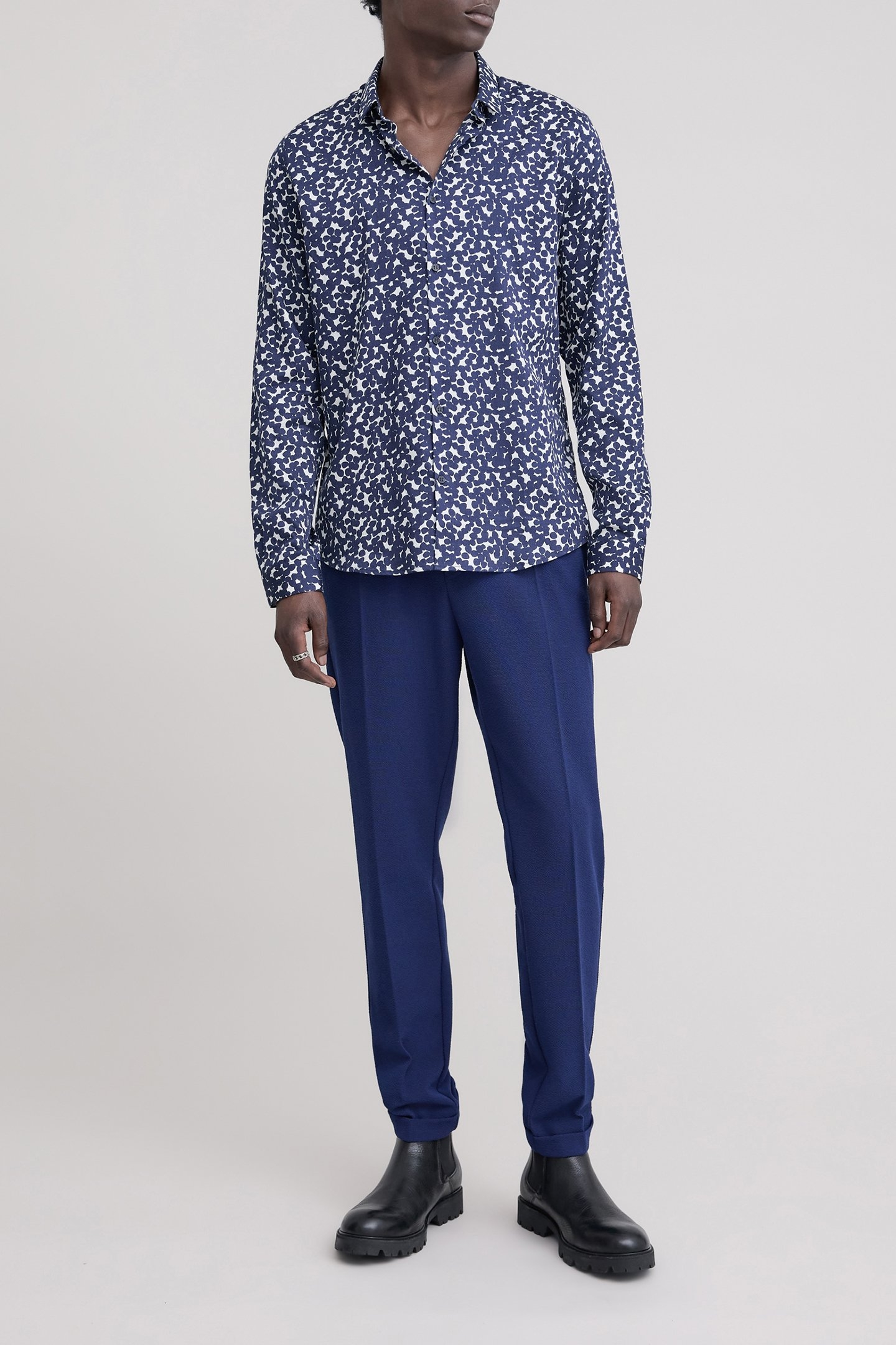 SLIM NAVY POLKA DOT PRINT SHIRT NAVY 3