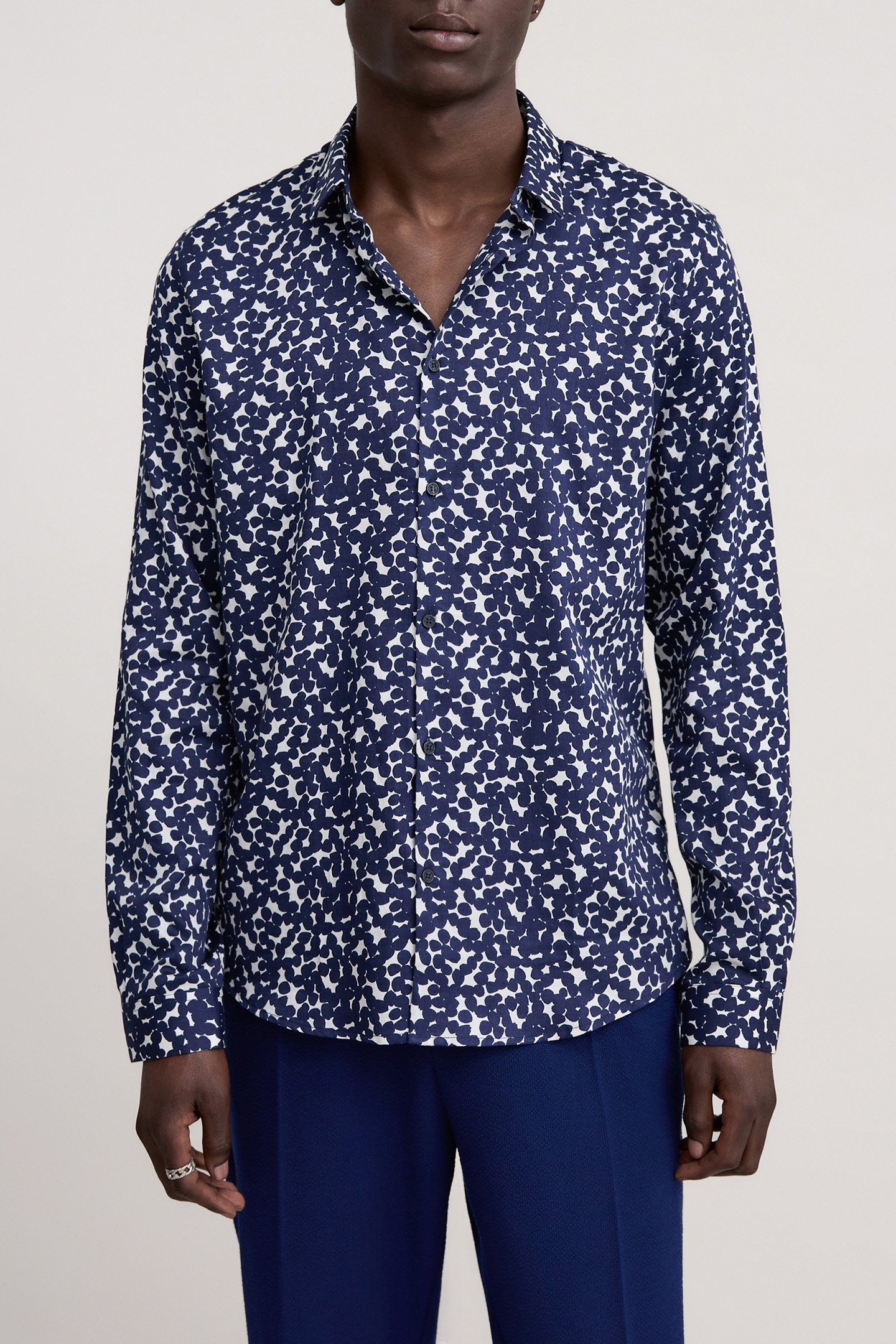 SLIM NAVY POLKA DOT PRINT SHIRT NAVY 1