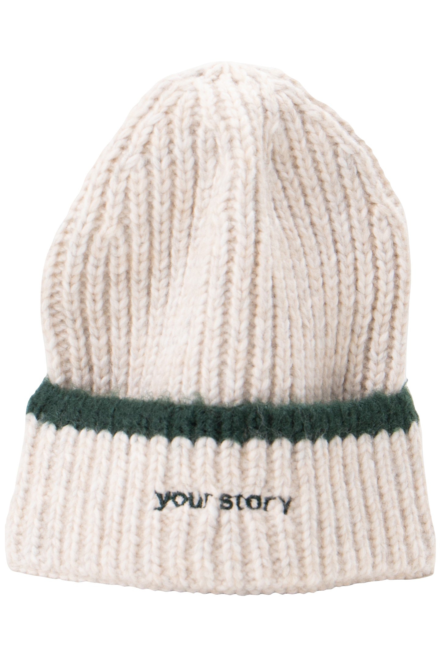 GIRL'S RIBBED KNIT ECRU HAT WITH EMBROIDERED MESSAGE 3