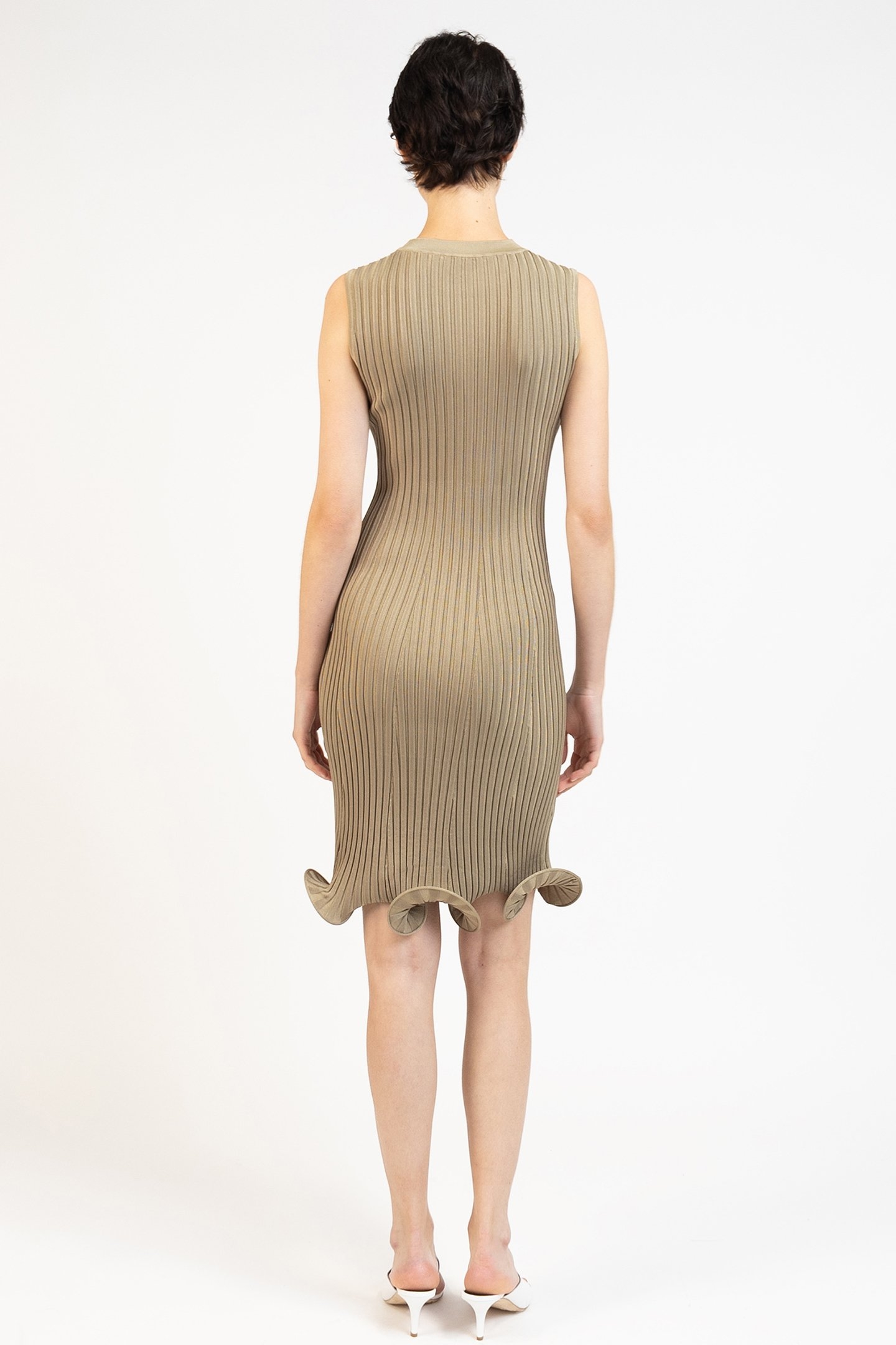 KNIT SLEEVELESS MINI DRESS STRIPED KHAKI/ BROWN 2