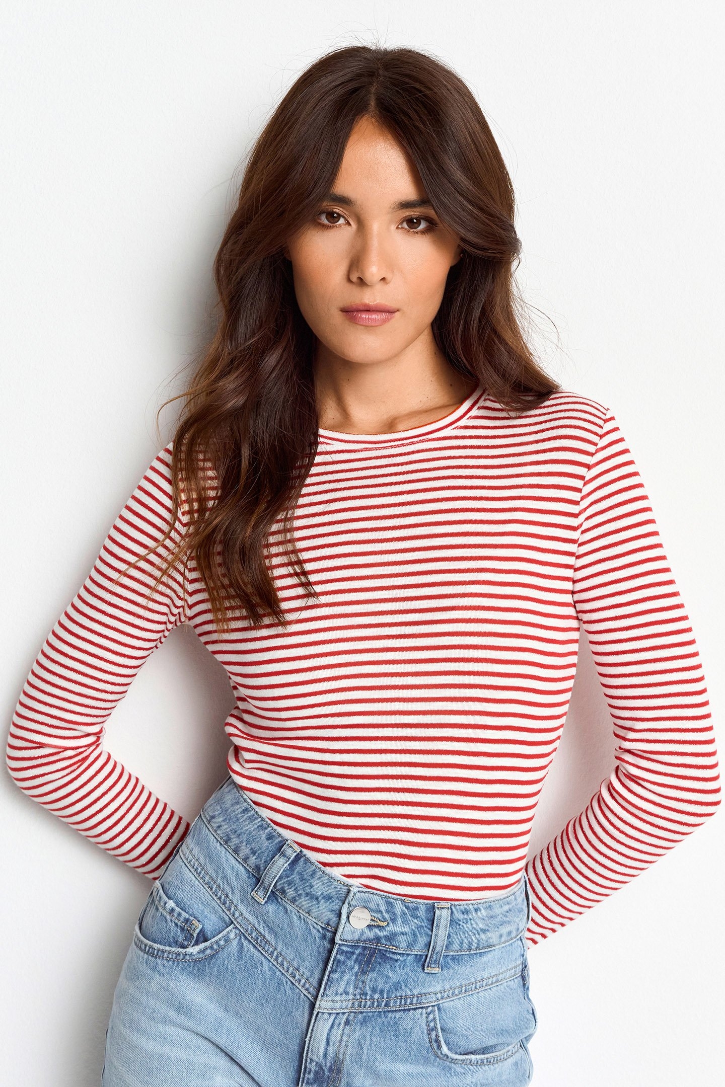 ORGANIC SPARKLE LONGSLEEVE STRIPED POPPY RED 1