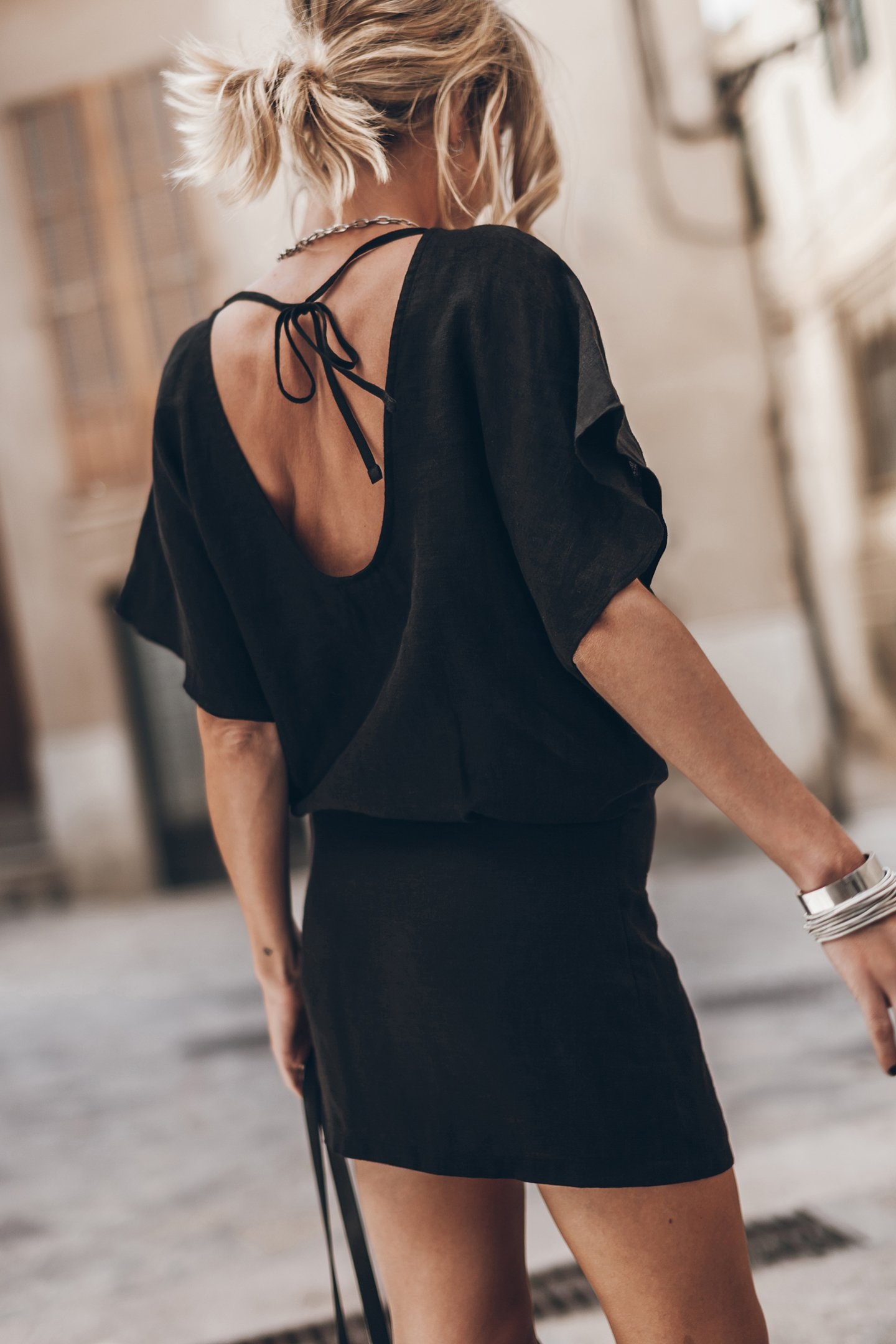 THE BLACK SHORT LINEN BAT DRESS 3
