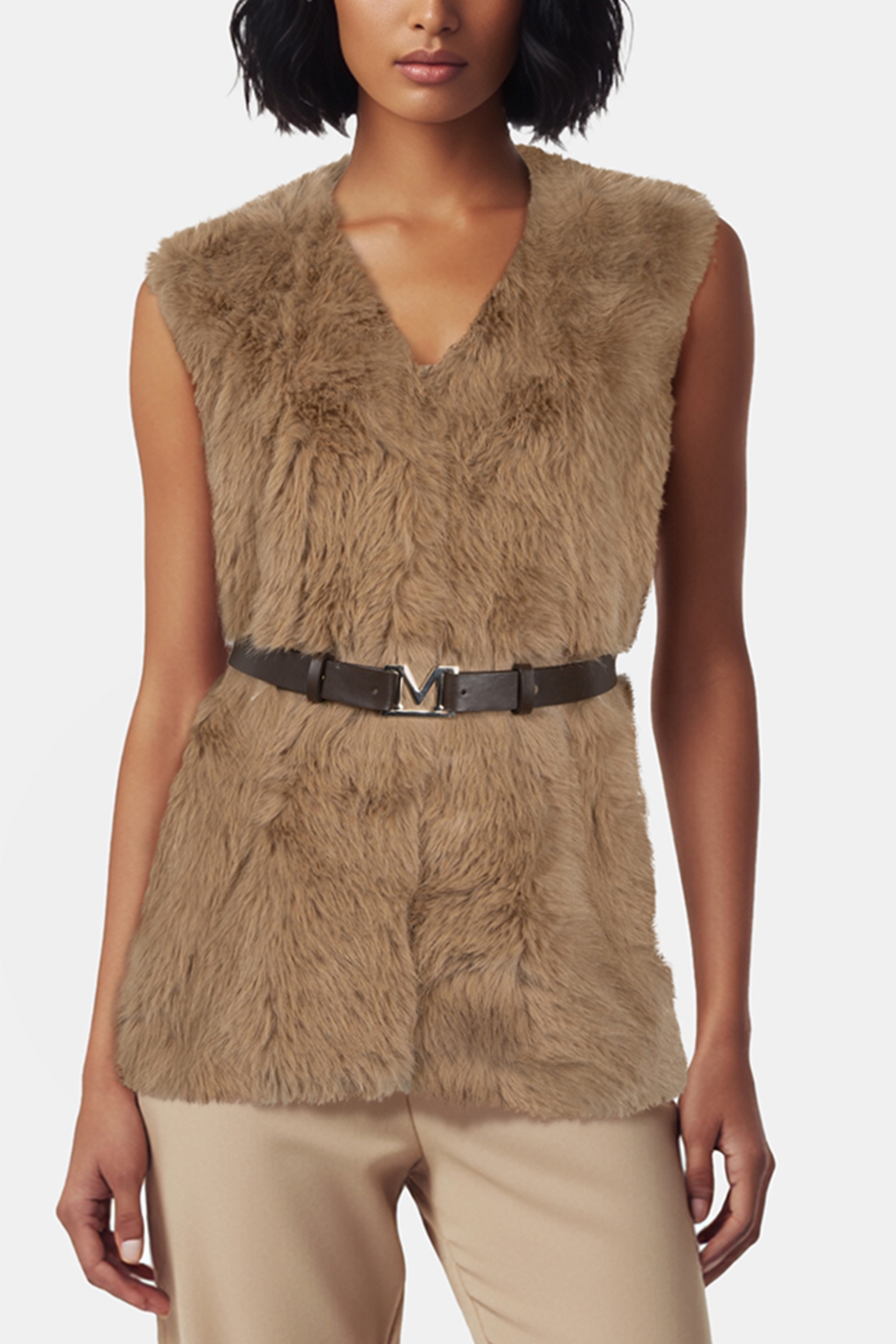 CHLOE FUR VEST HERB TAN MULTI 1