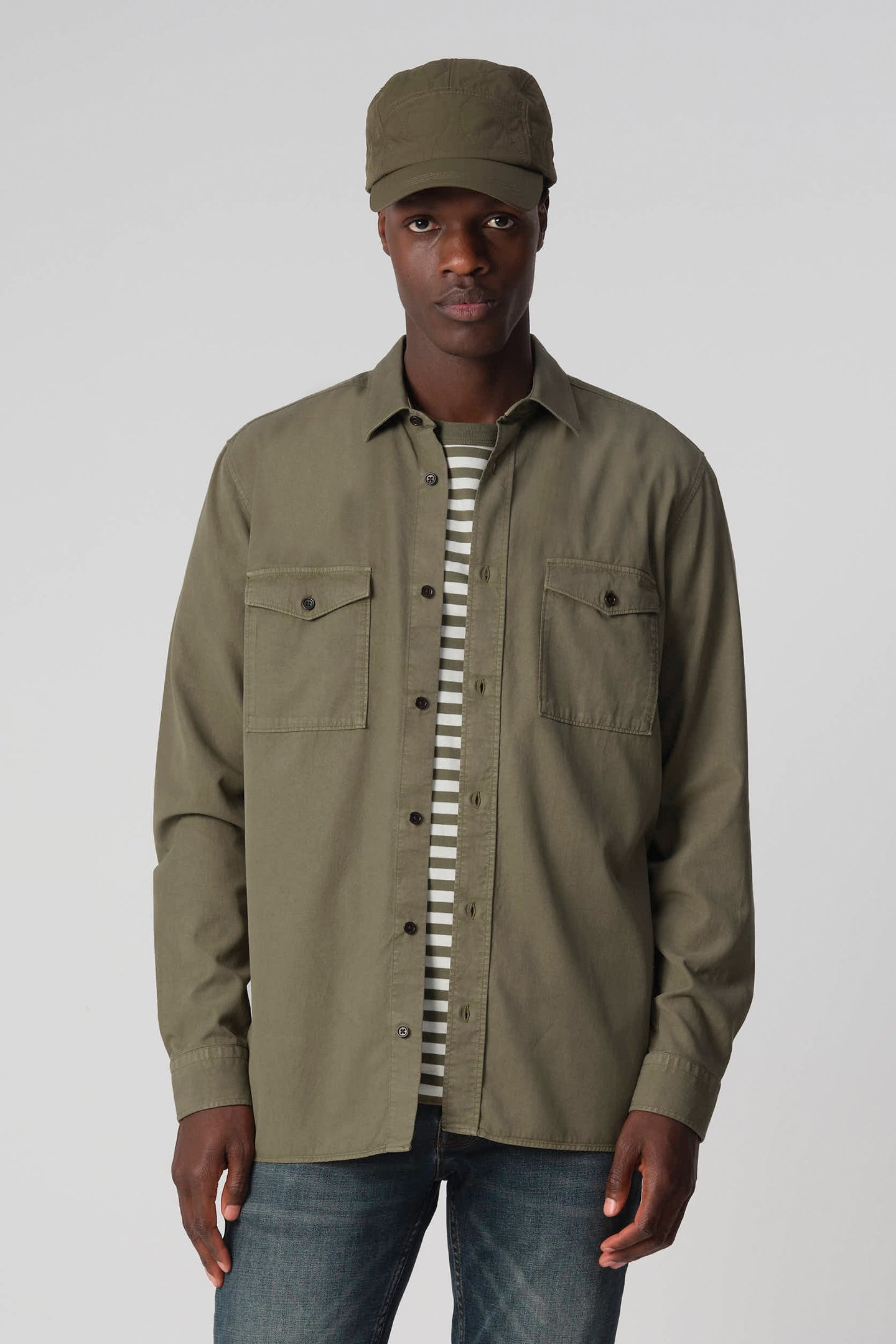 J.C. RAGS RHILEY CASUAL OVERHEMD LANGE MOUW OLIVE NIGHT 1