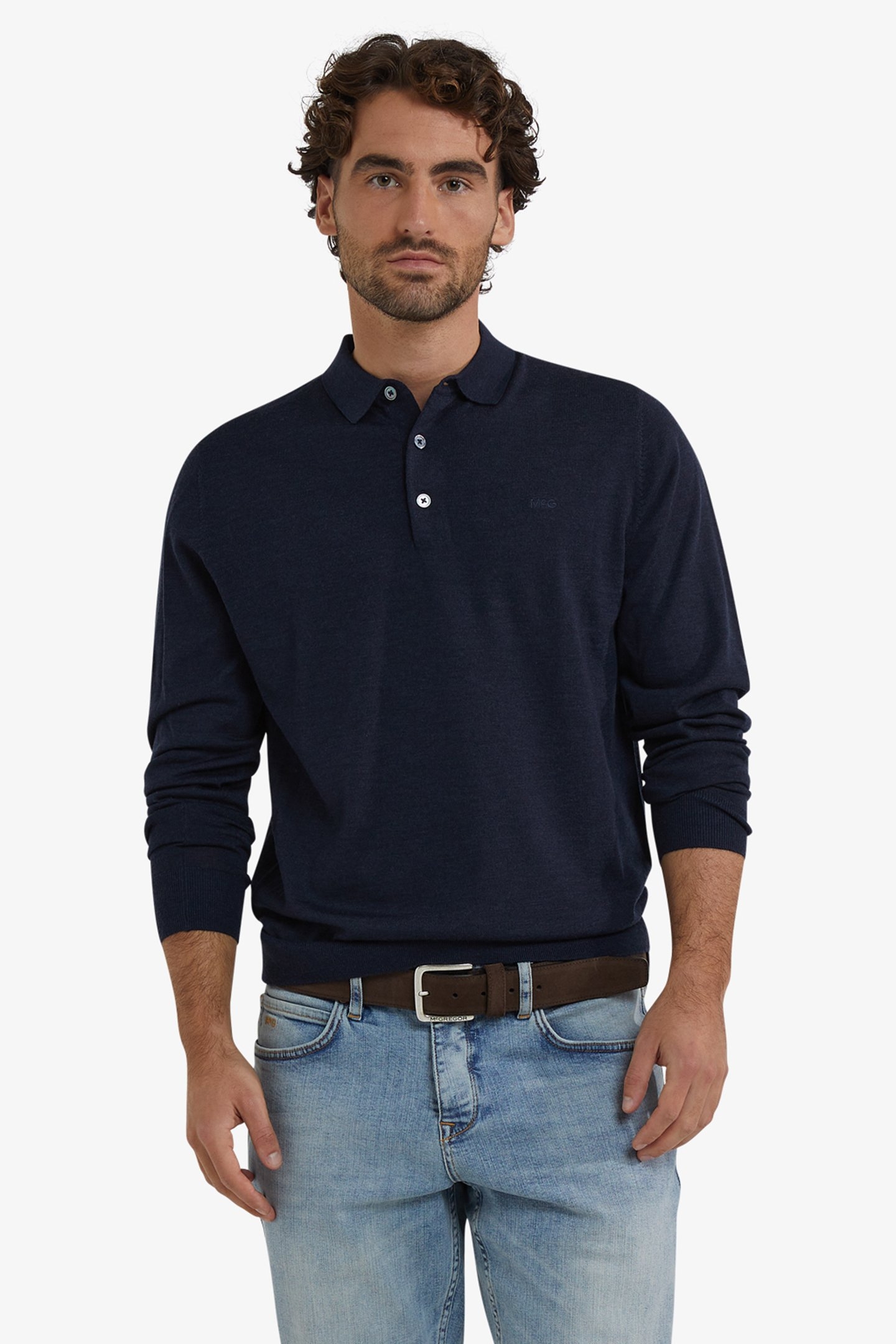 FINE MERINO POLO LONG SLEEVE NAVY 1