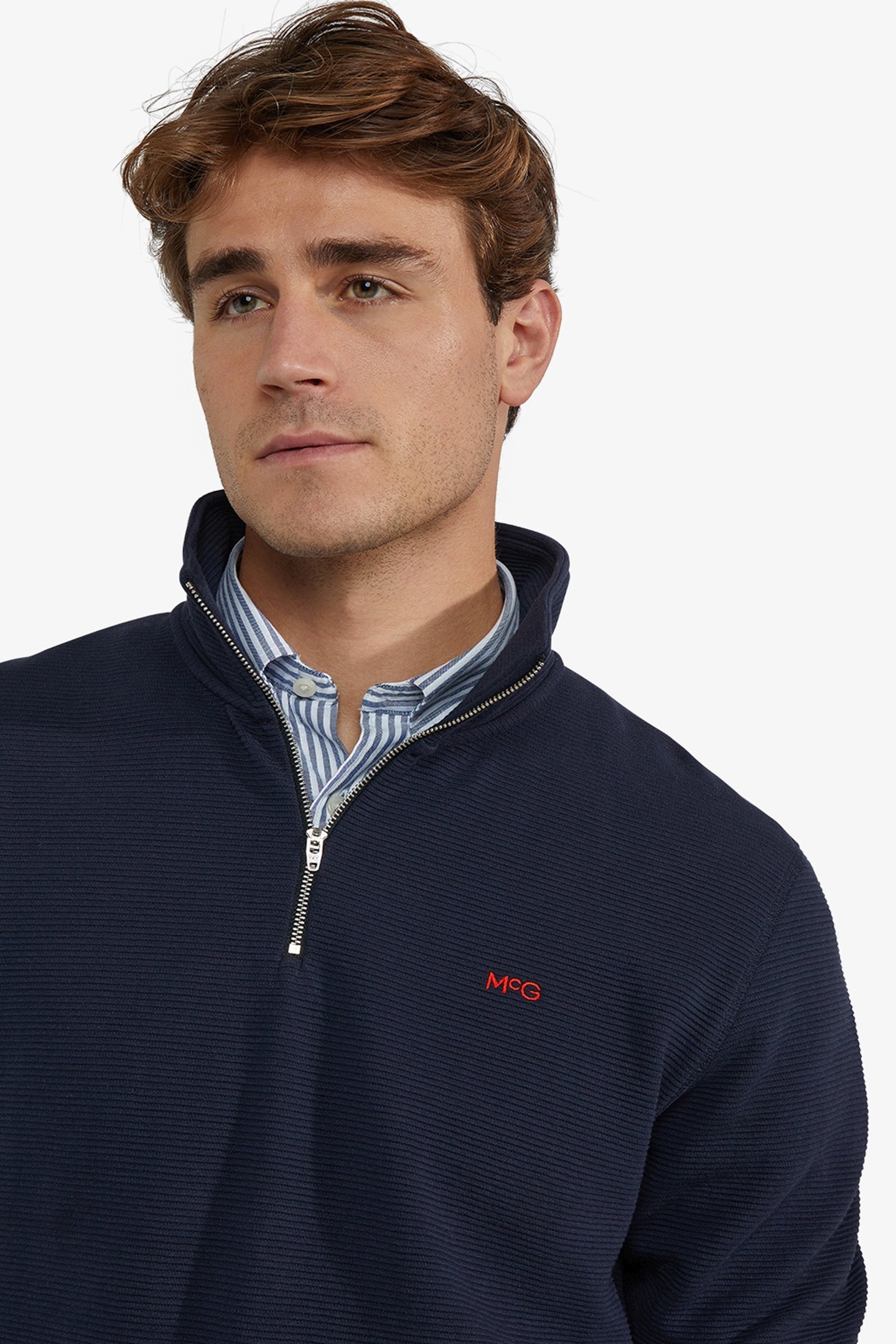 RIBBED ZIP MOCK SWEATSHIRT NAVY 4