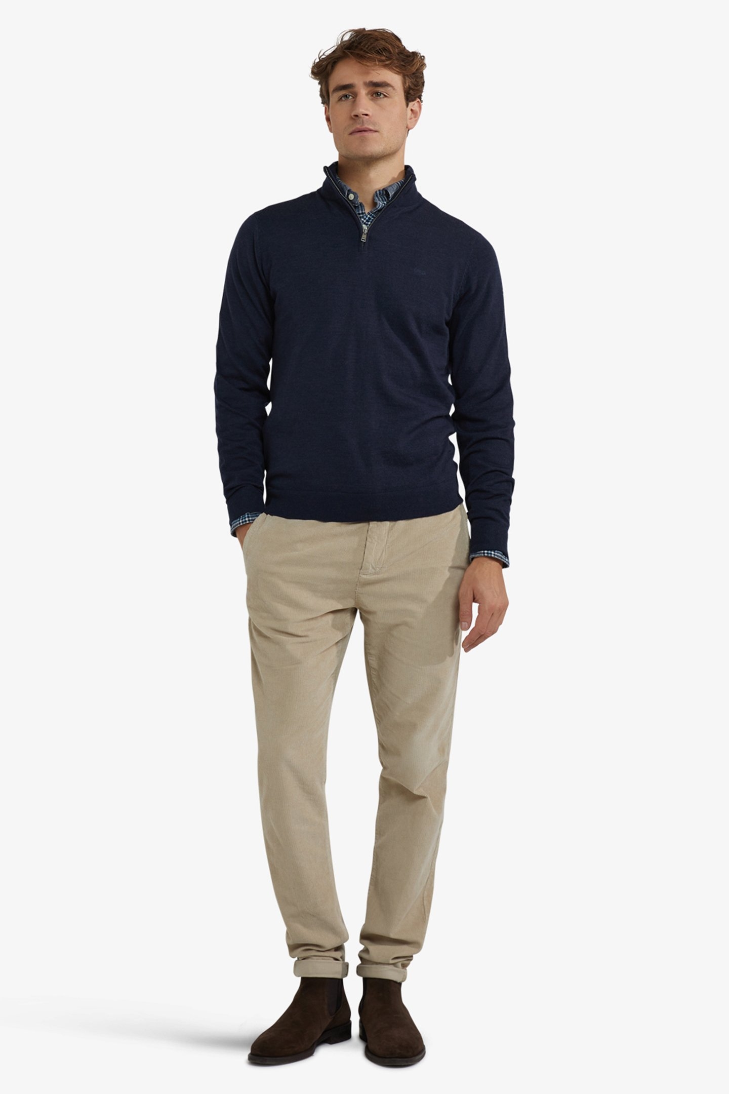 FINE MERINO ZIP MOCK SWEATER NAVY 2