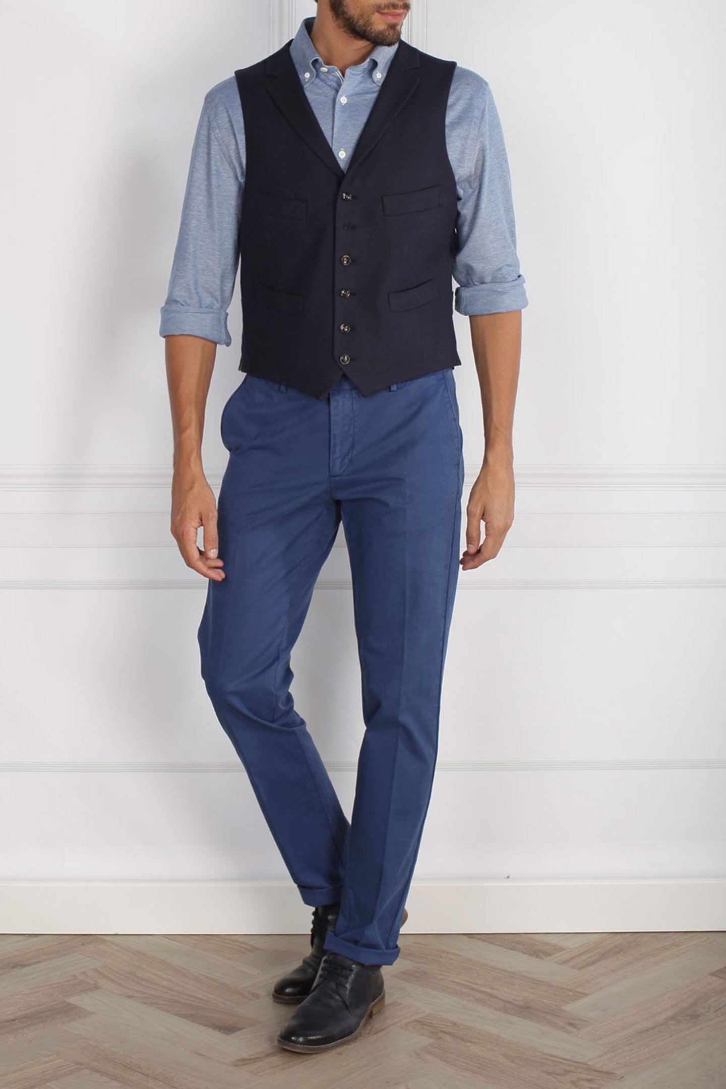 CLASSIC GILET WITH COLLAR BLUE 1