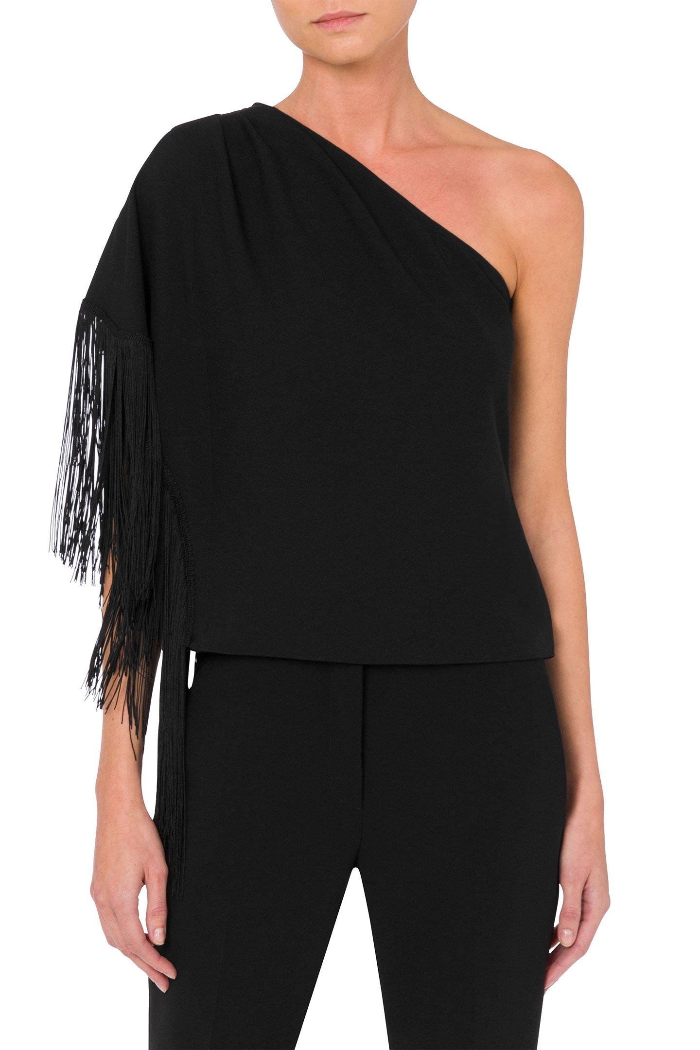 ONE-SHOULDER TOP WITH FRINGES BLACK 1