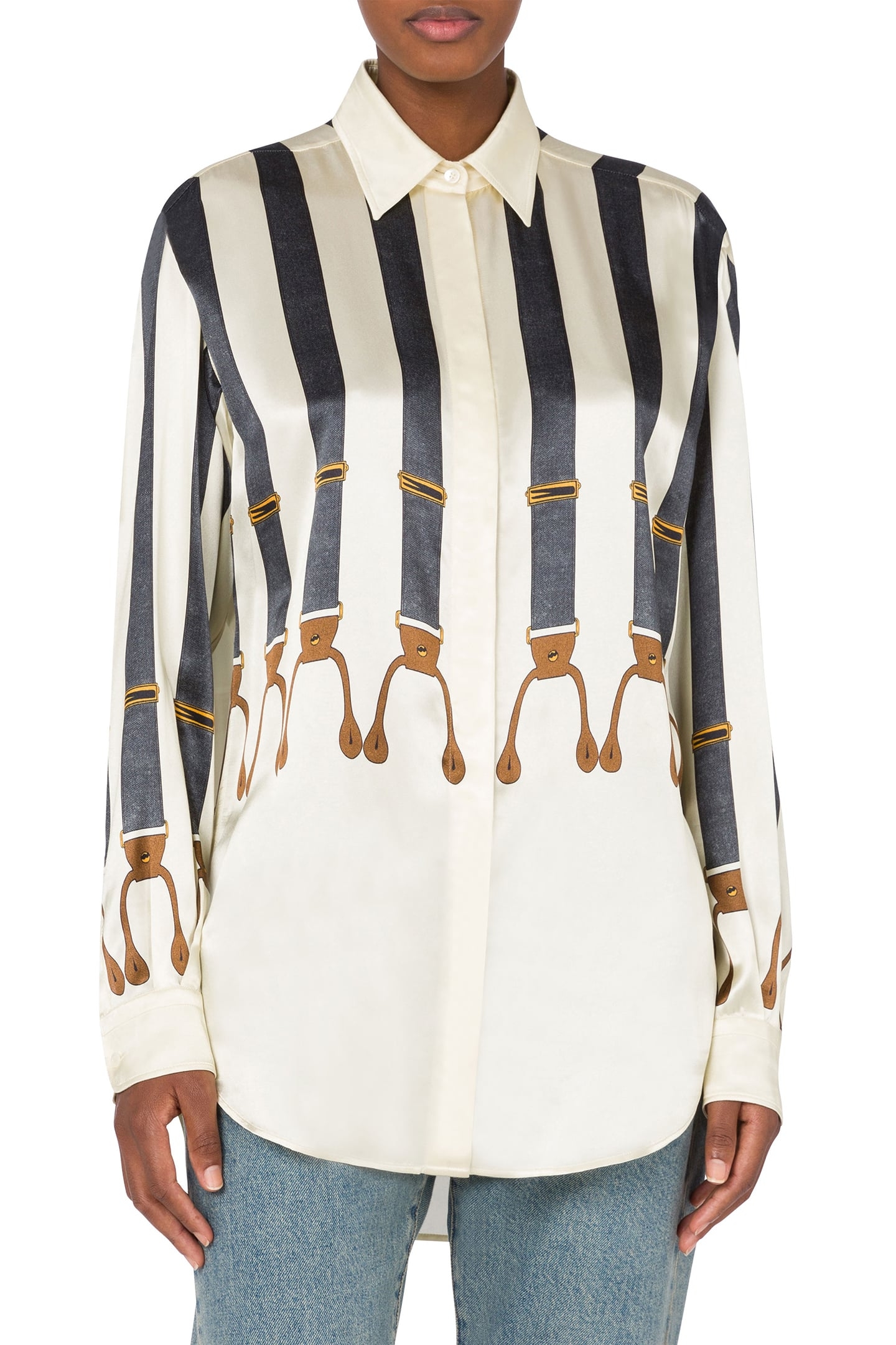 SUSPENDERS PRINT SATIN SHIRT WHITE 1