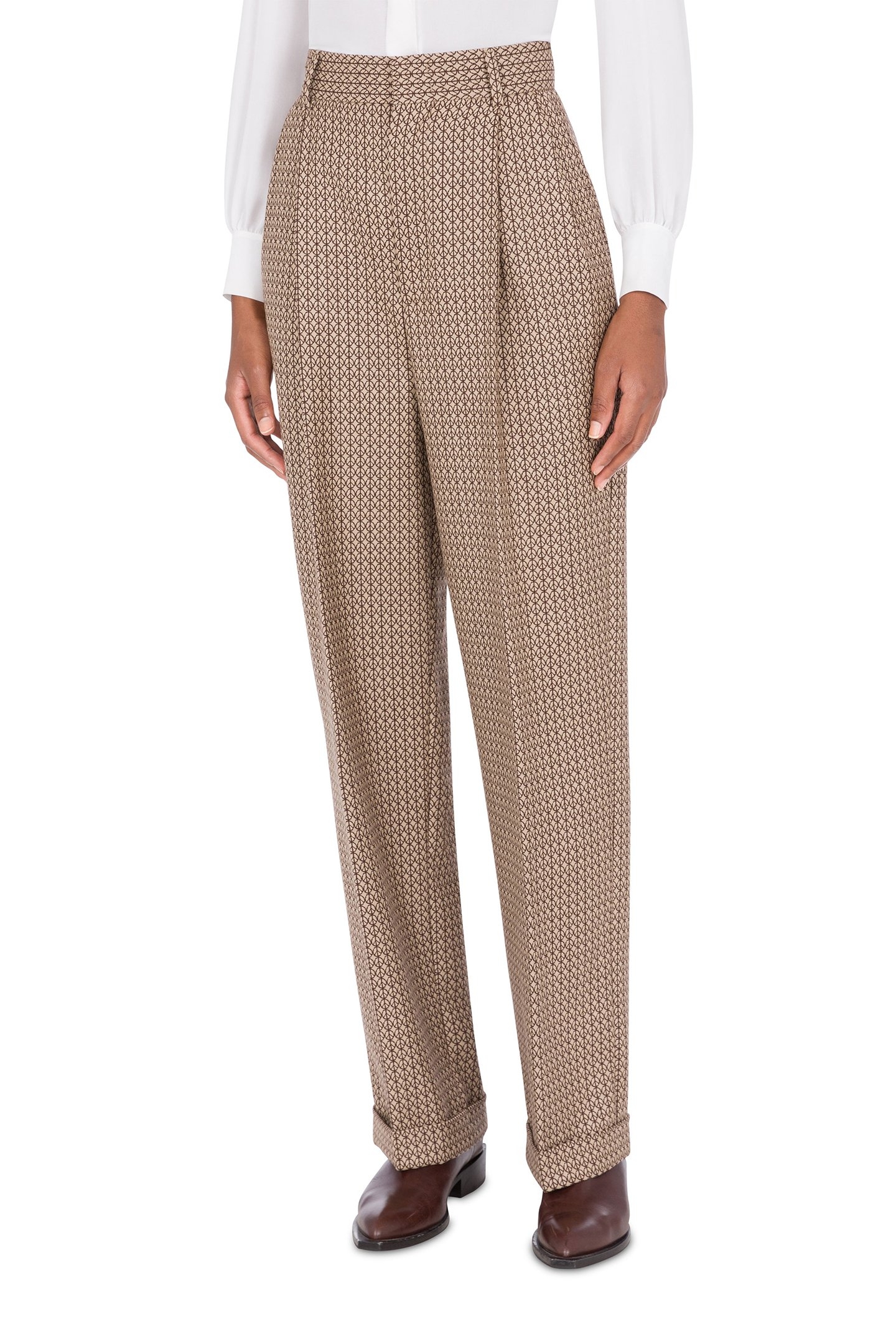 PEACE JACQUARD WOOL TROUSERS BEIGE 1