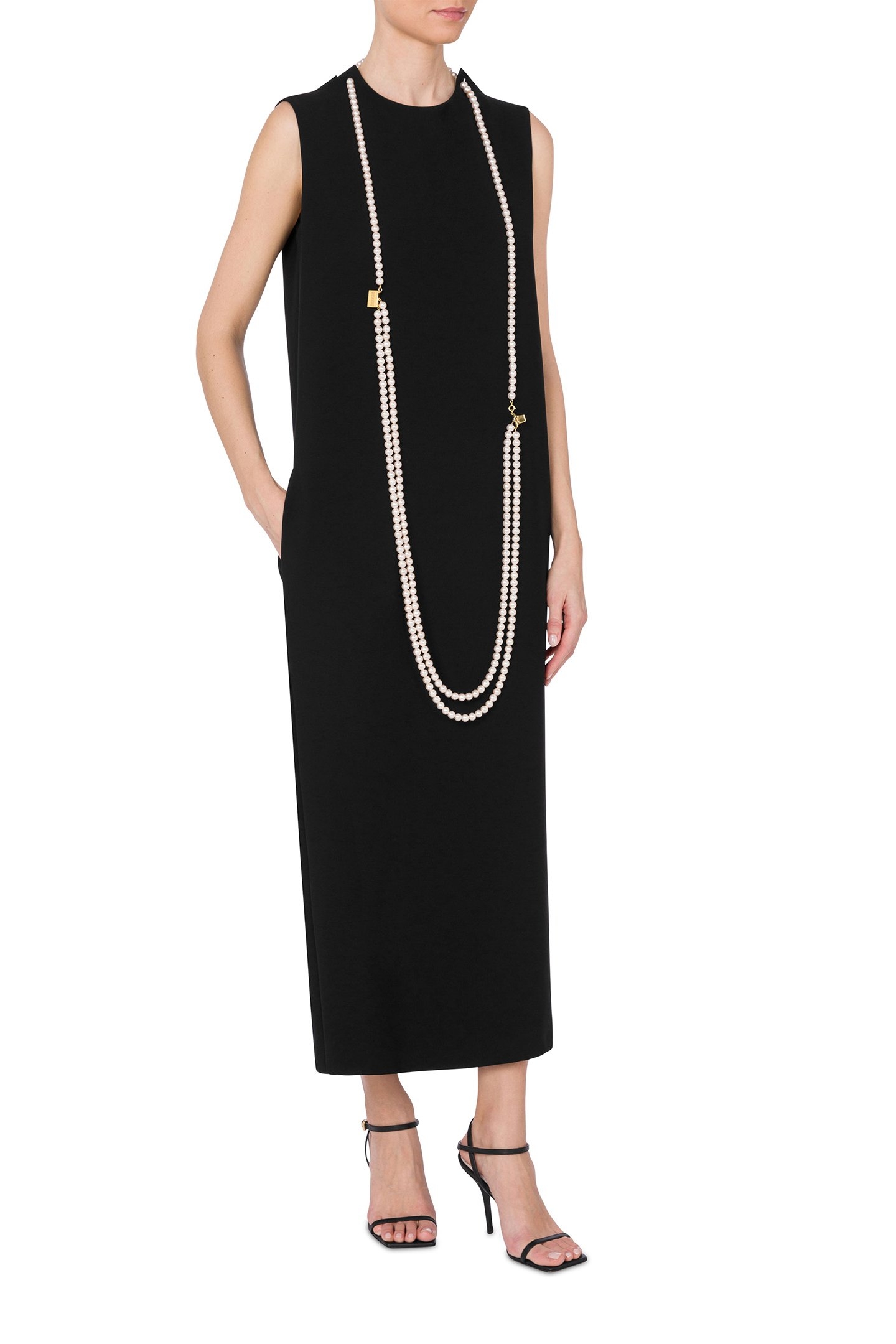 PEARLS STRETCH CREPE DRESS BLACK 1
