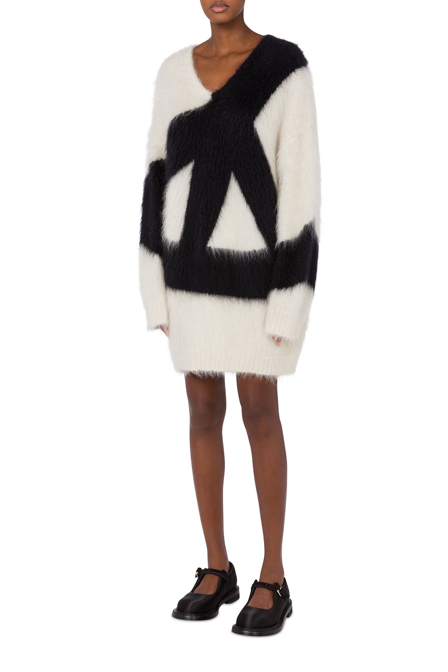 PEACE SYMBOL BRUSHED MOHAIR DRESS WHITE 1