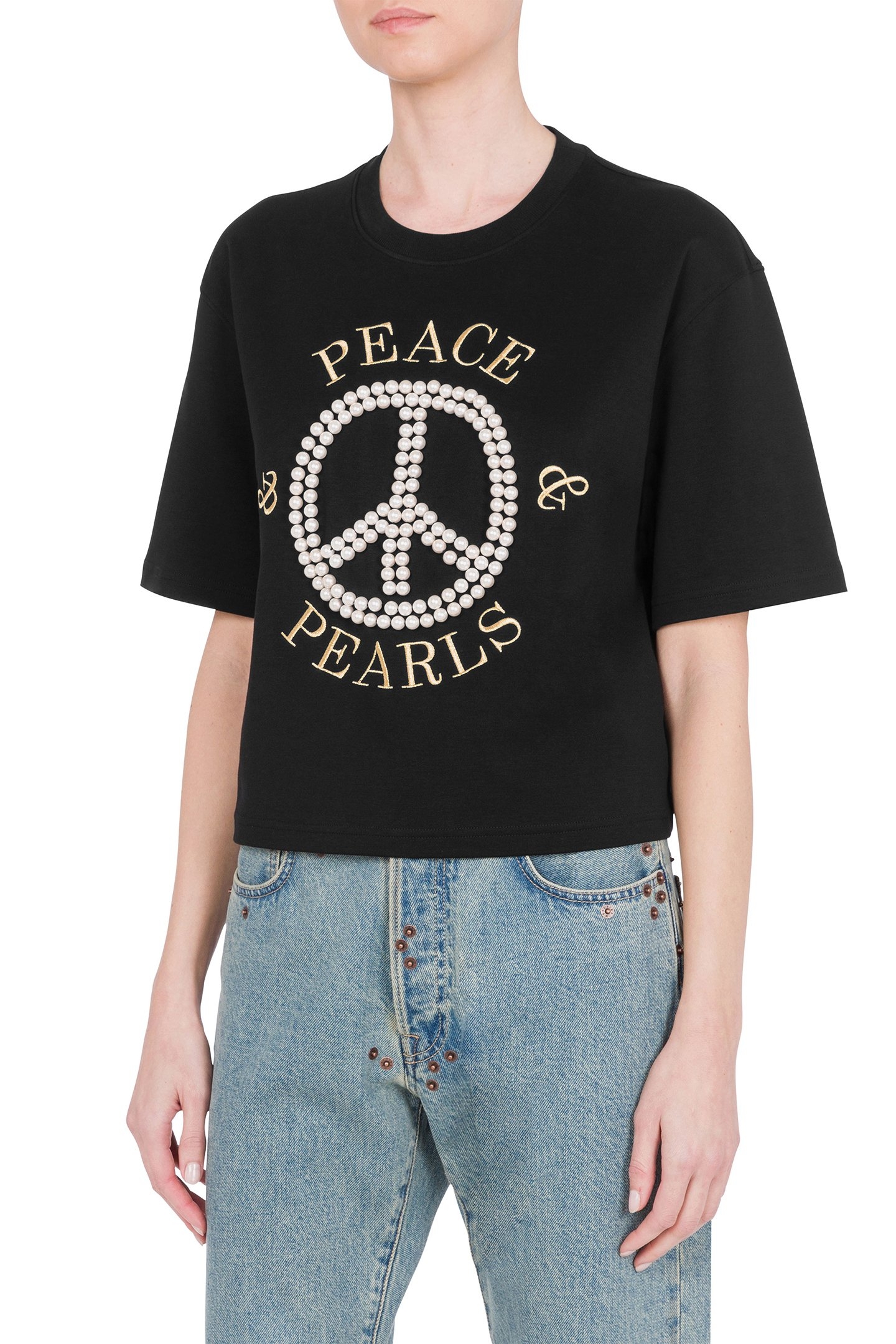PEACE & PEARLS COTTON INTERLOCK T-SHIRT BLACK 1