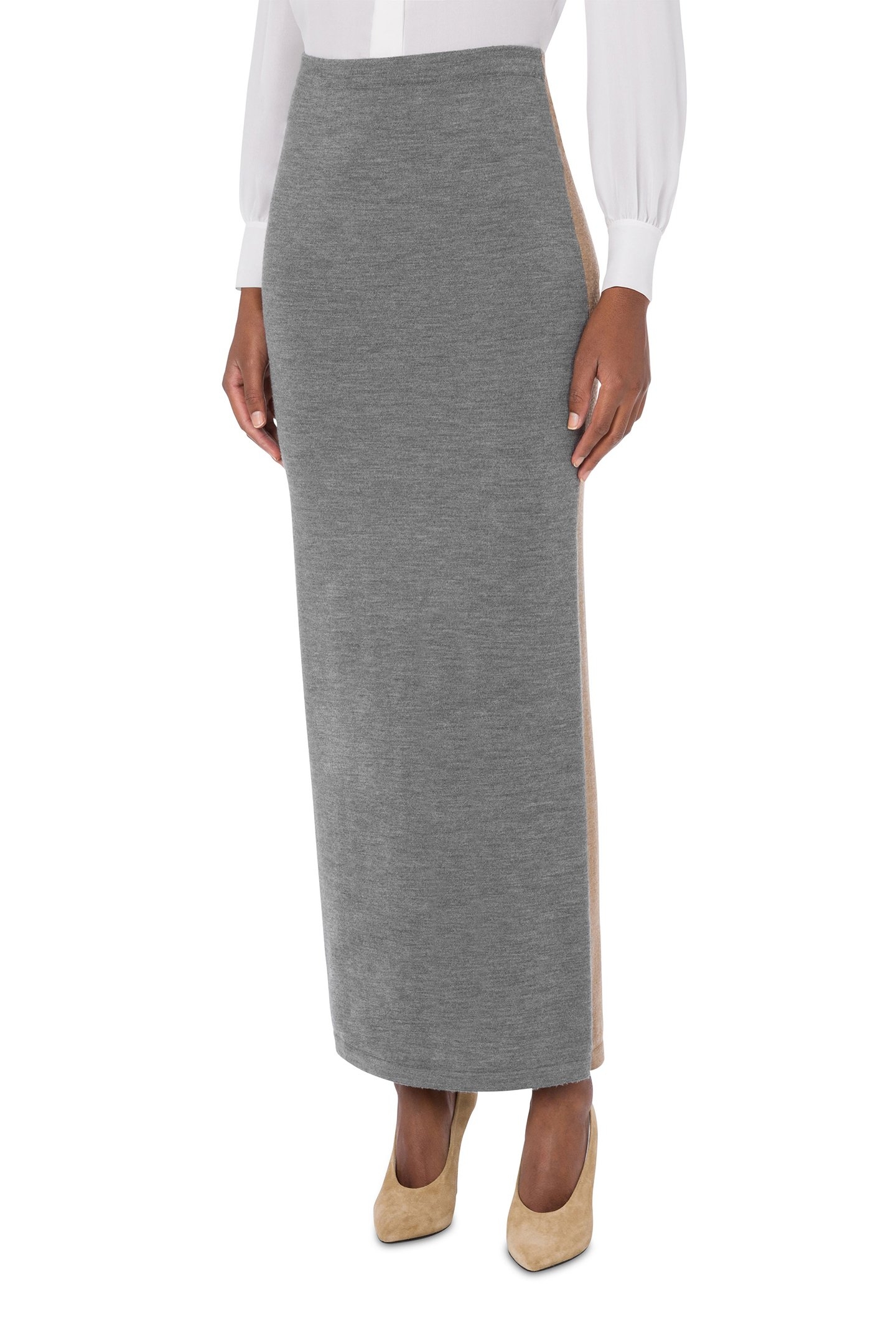 TWO-TONE SKIRT IN EXTRA-FINE MERINO WOOL BEIGE 1