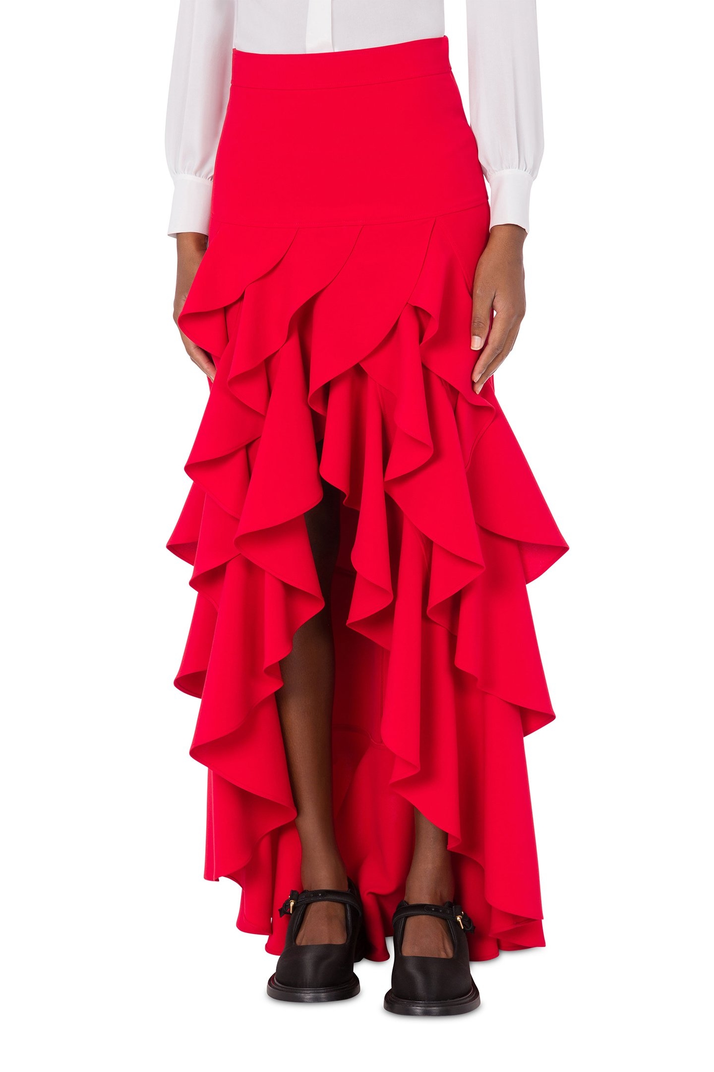 CREPE SKIRT WITH RUFFLES RED 1