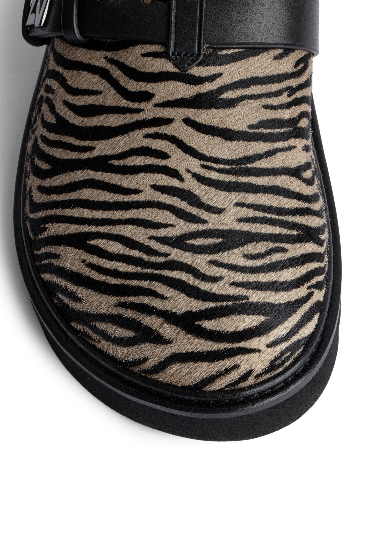 ALPHA MULE ZEBRA PRINTED COWSKIN TAUPE 5