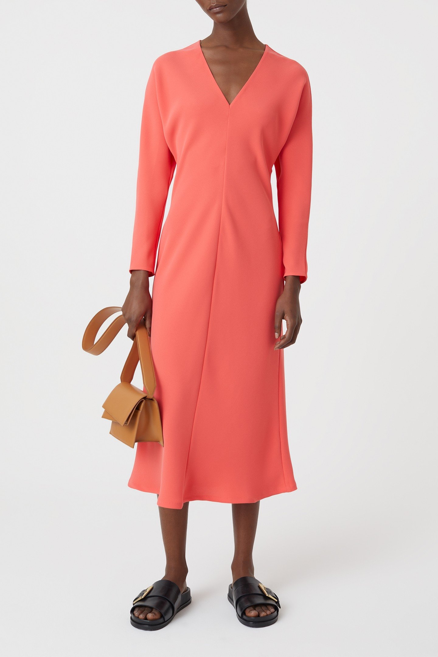 LONG V-NECK DRESS VIBRANT RED 4