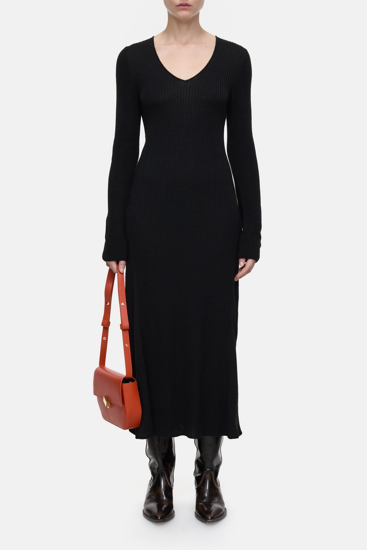 LONG SLEEVE RIB DRESS BLACK 1