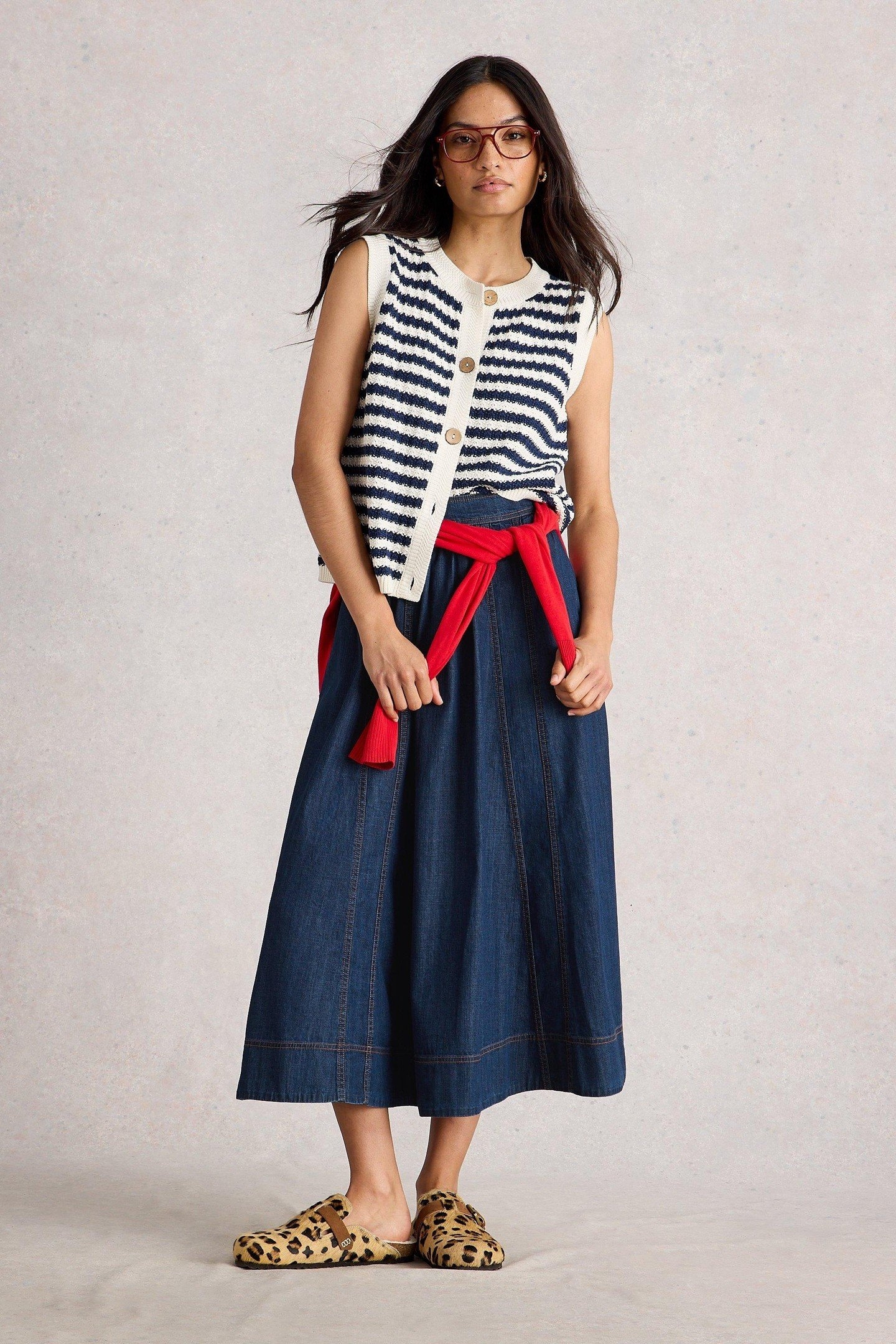 LEO DENIM MIDI SKIRT DARK DENIM 1