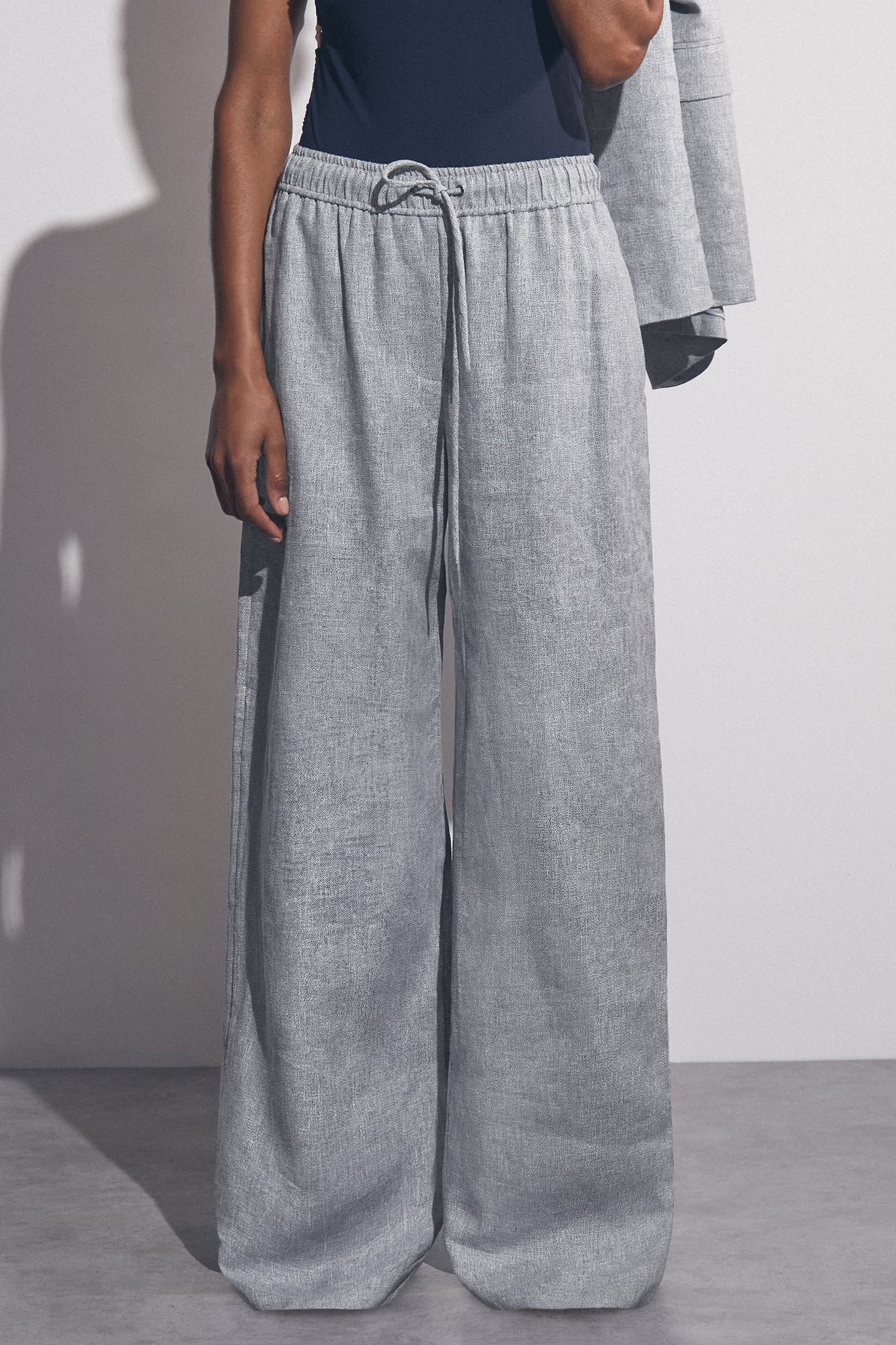 LINEN WIDE LEG TROUSER BLUE 1