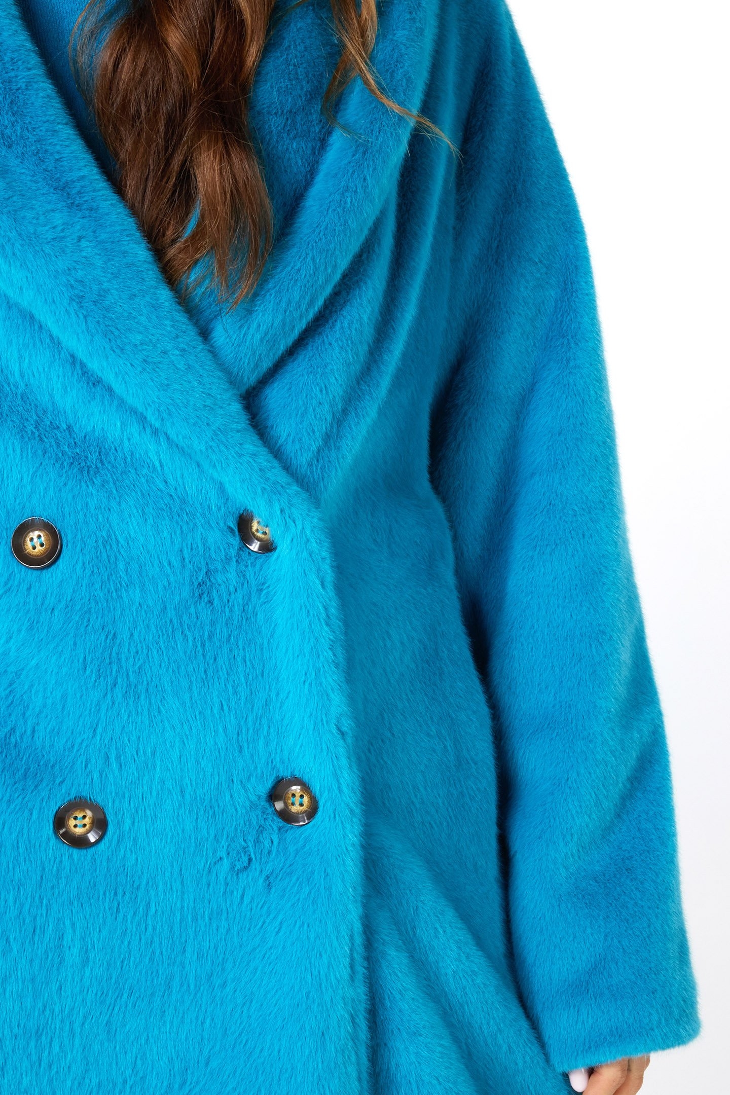 COAT SHAWL COLLAR FAKE FUR PETROL 6