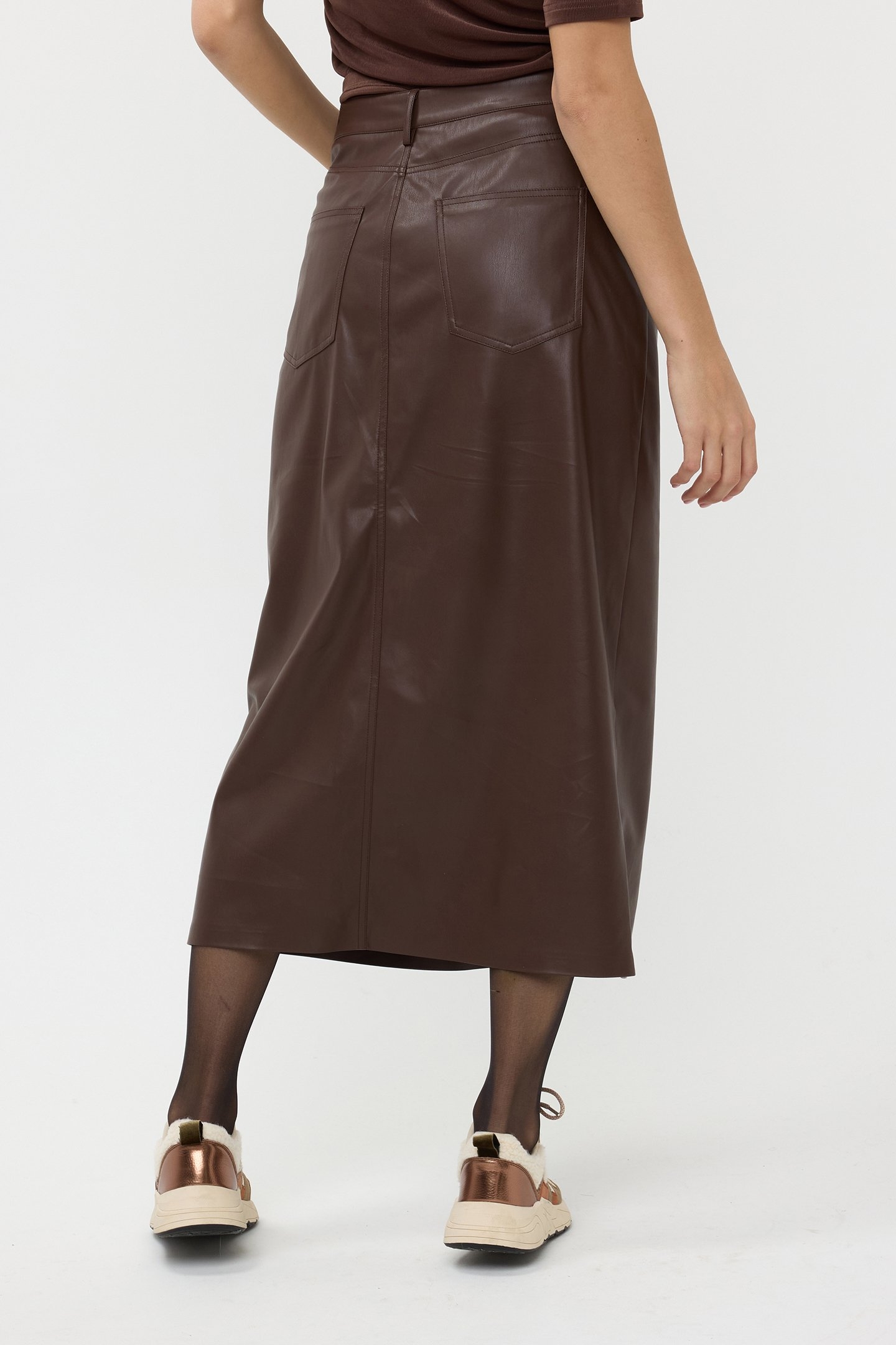 SKIRT LONG SPLIT VEGAN LEATHER CHOCOLATE 3