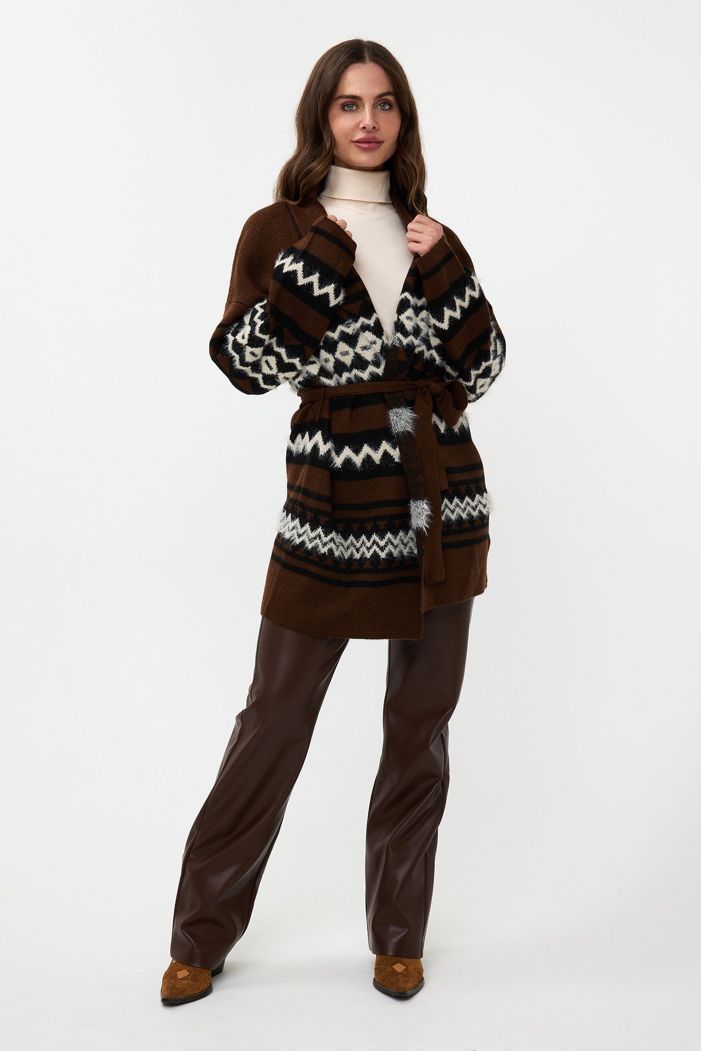 CARDIGAN HAIRY ETHNIC STRIPE CHOCOLATE 2