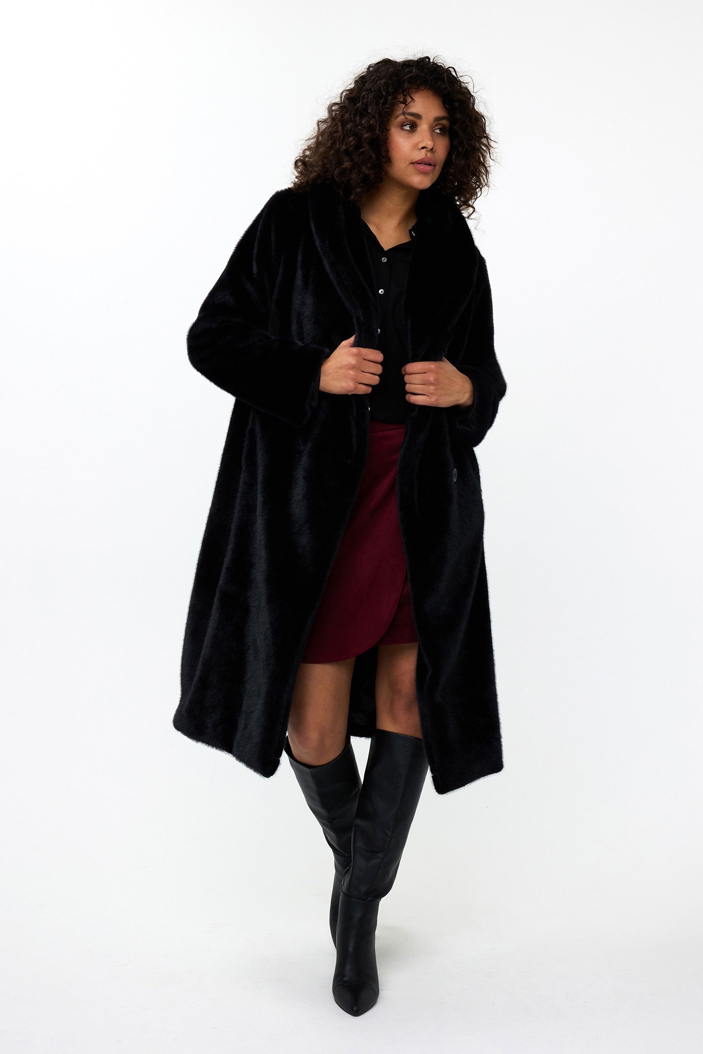 COAT SHAWL COLLAR FAKE FUR BLACK 1