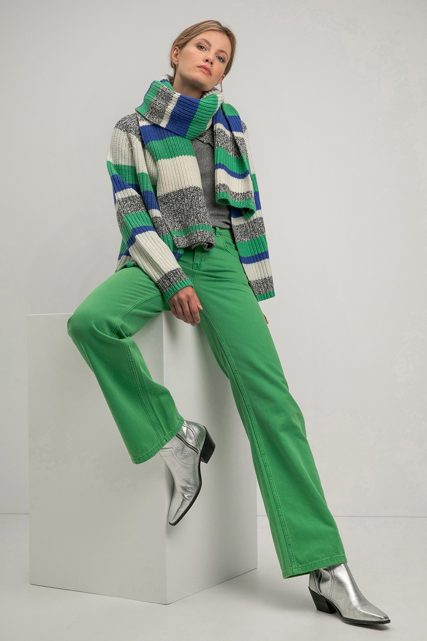 SABRINA SCARF PARROT GREEN STRIPE 2