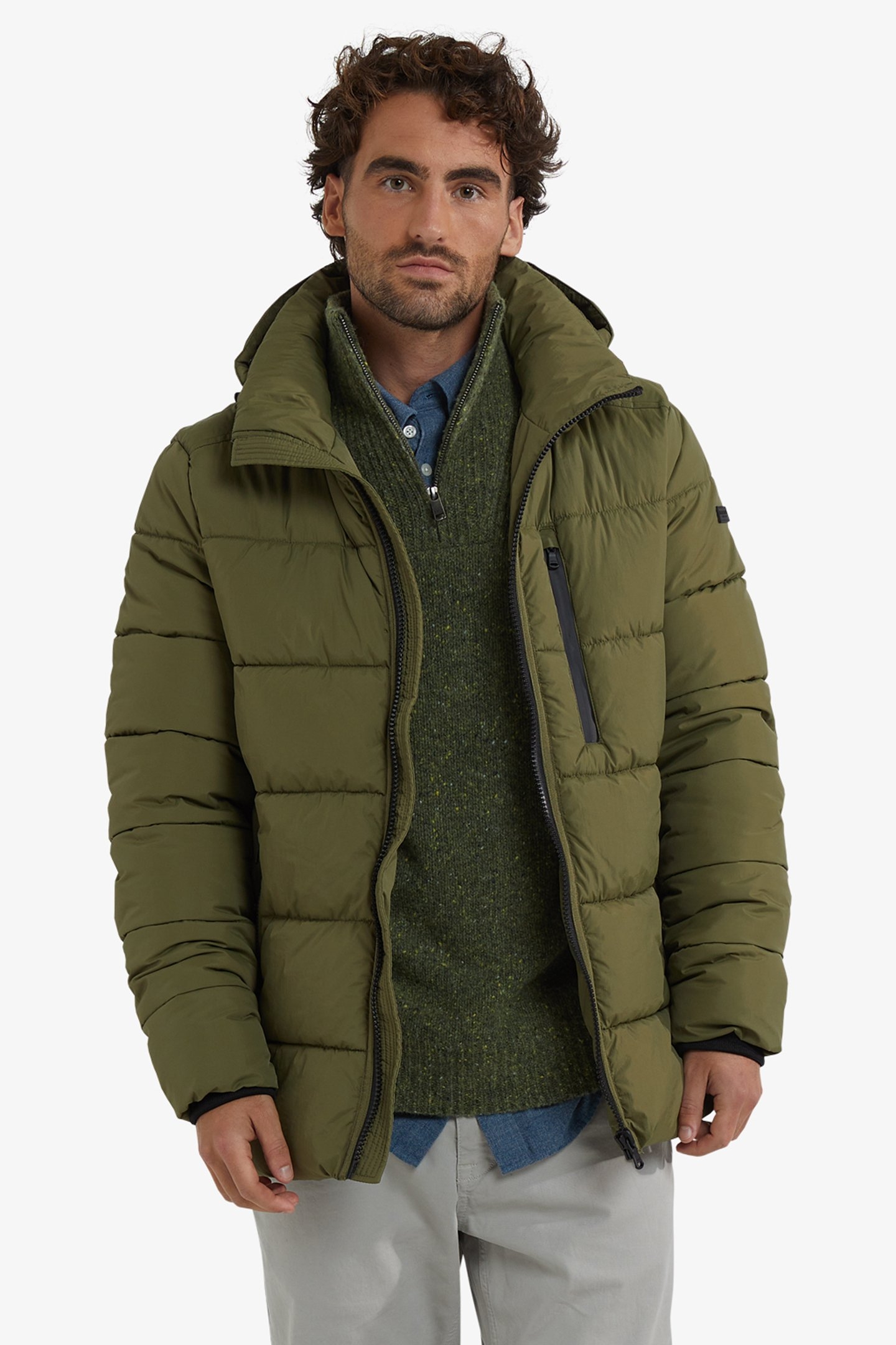 HOODED BOMBER JACKET MOSS GREEN 1