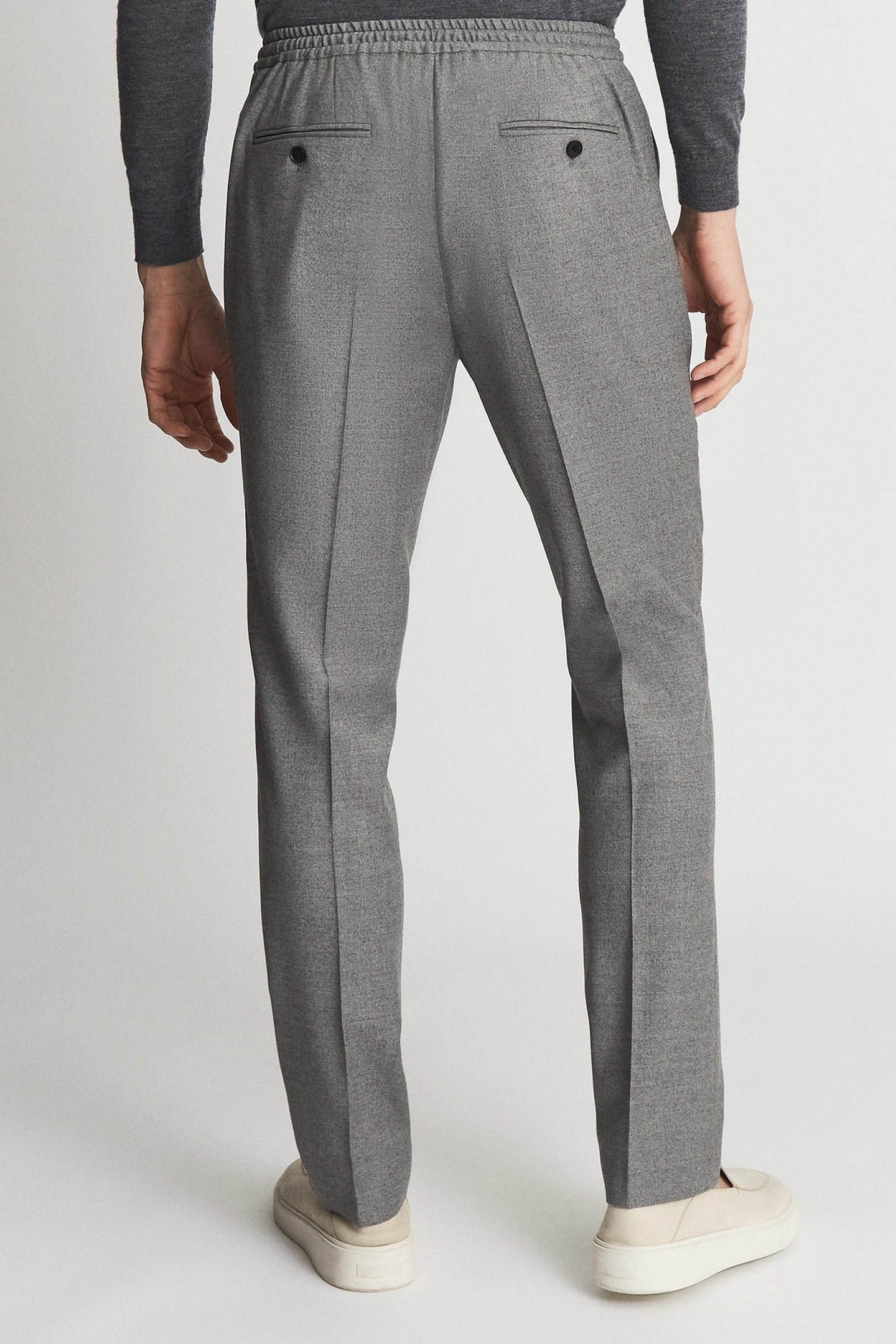 WOOL ELASTICATED WAIST MIXER TROUSER SOFT GREY 4