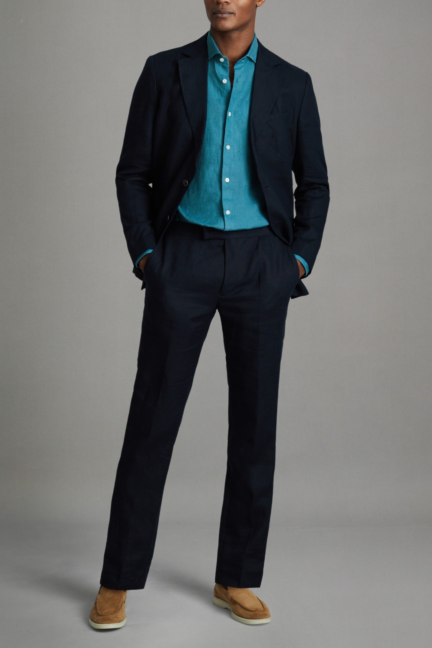 LONGSLEEVE LINEN SHIRT TEAL BLUE 2