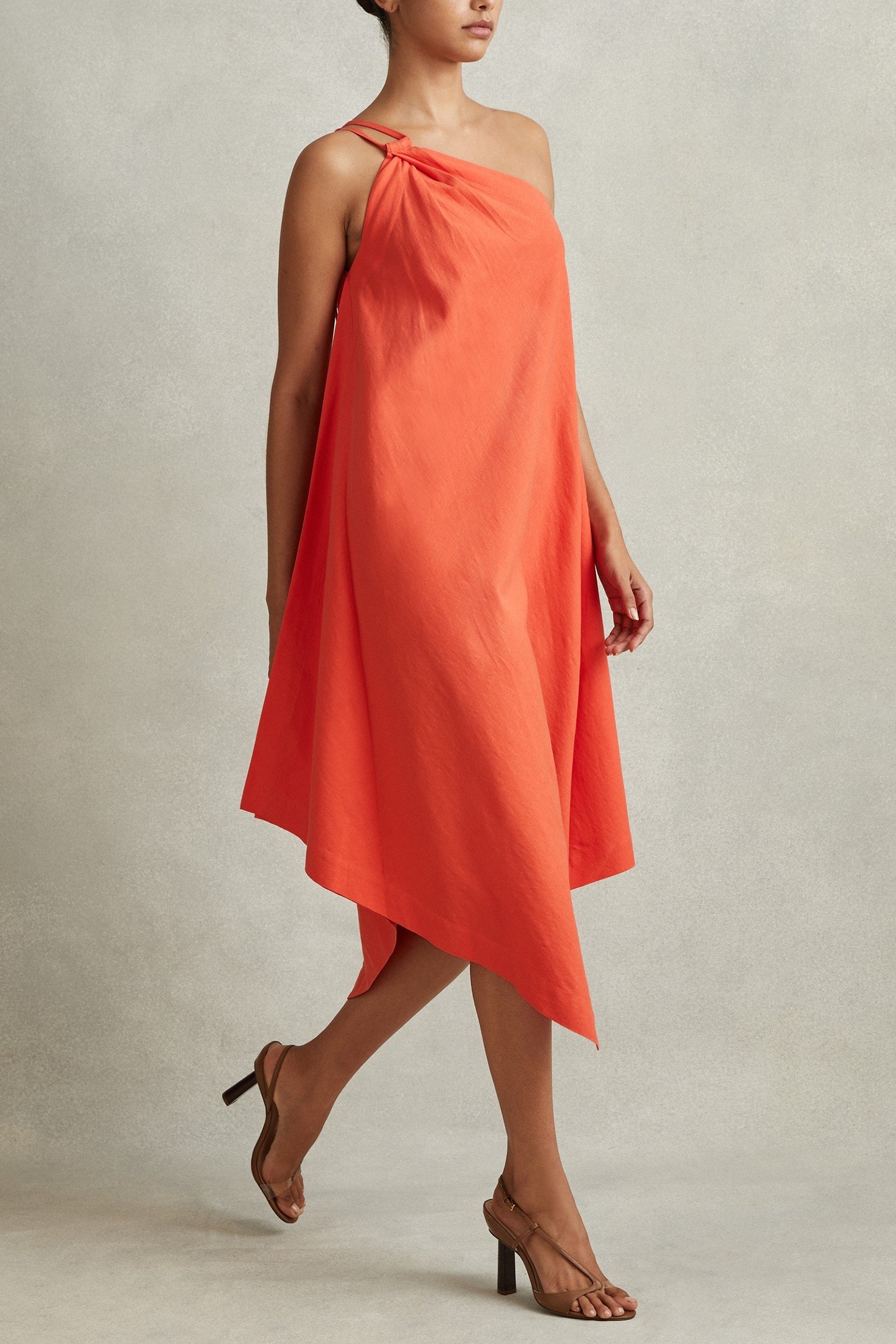 ONE SHOULDER LINEN DRESS ORANGE 3