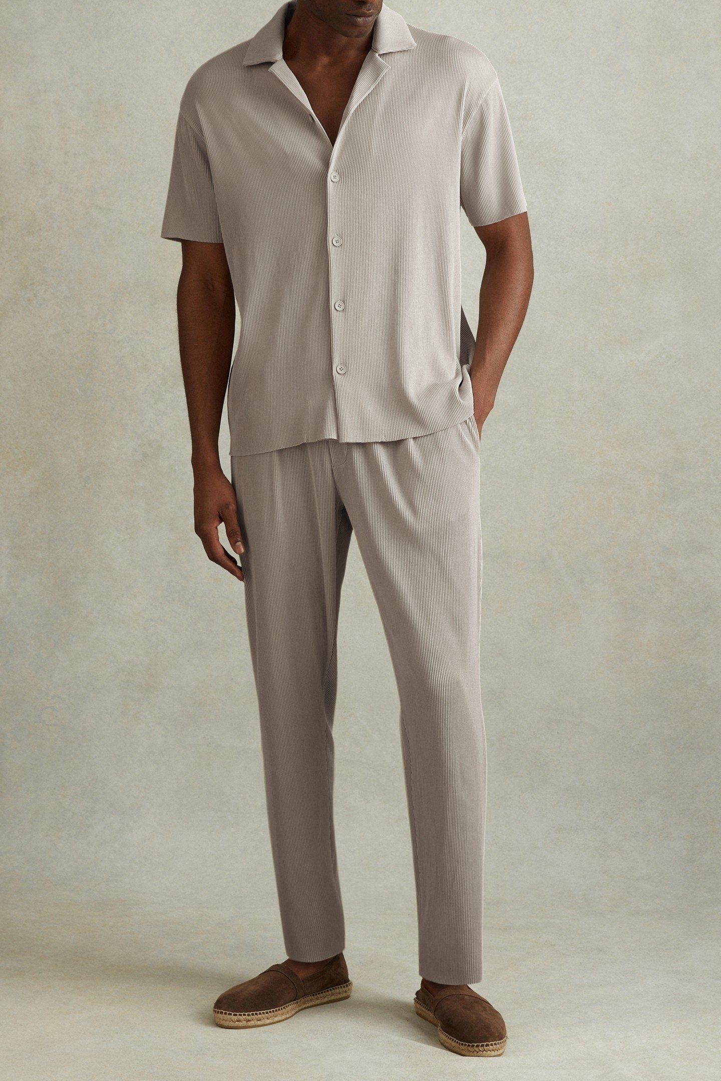 SHORTSLEEVE CUBAN OTTOMAN RIB BUTTON THROUGH SHIRT SILVER 1