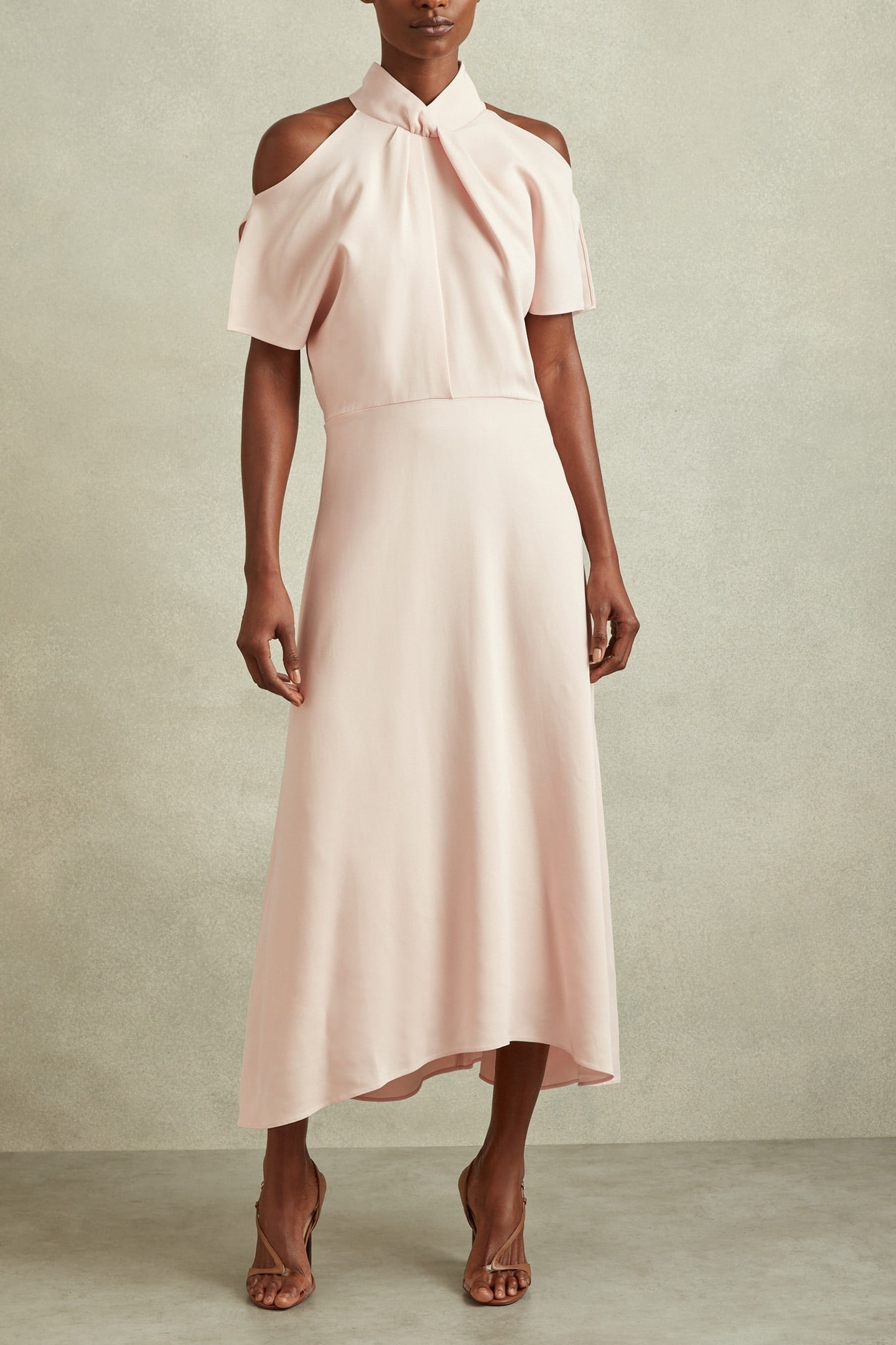 SHORT SLEEVE OCCASION MIDI DRESS NUDE 1