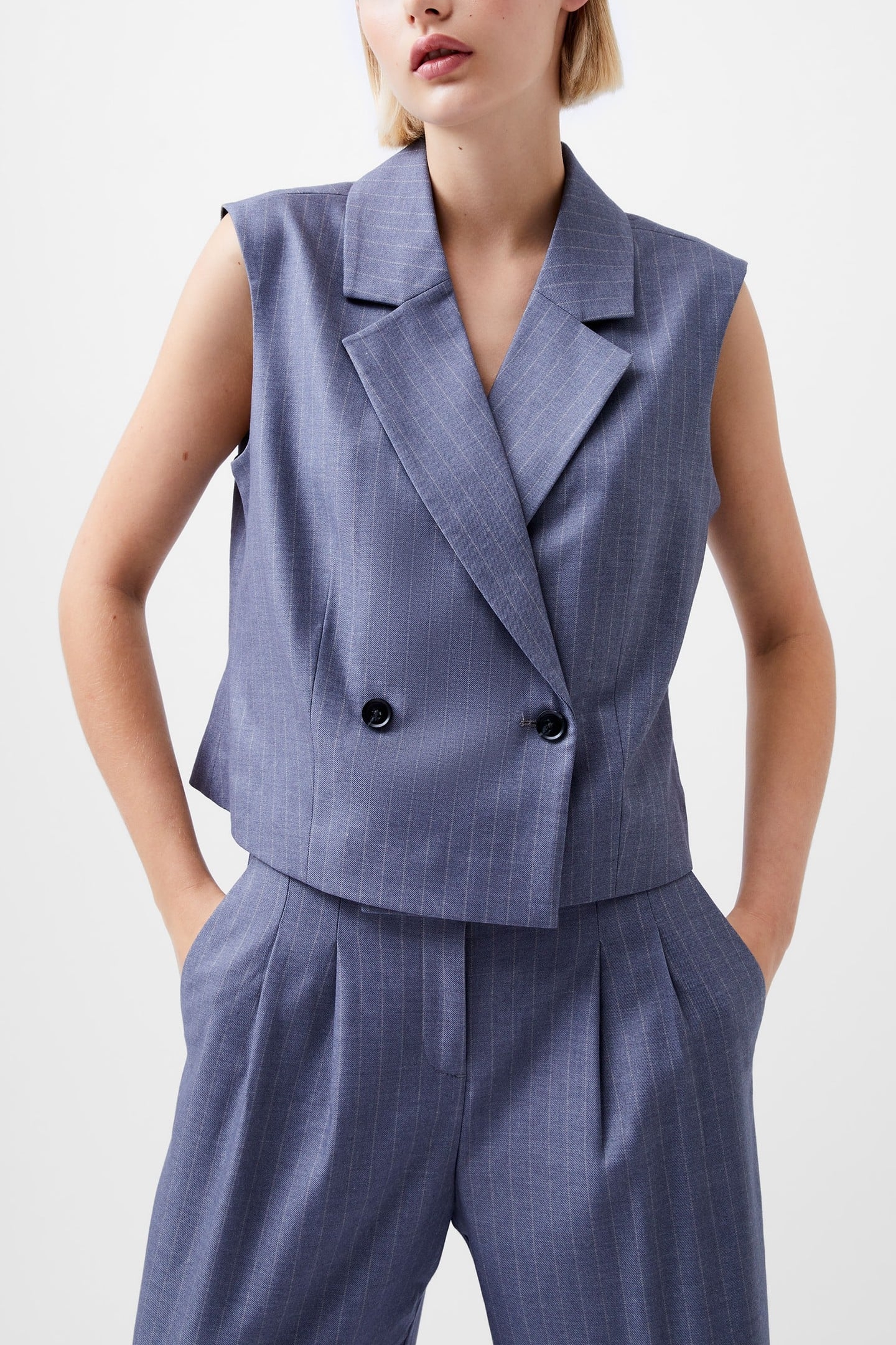 FIORELLA PIN STRIPE WAISTCOAT GREY 2