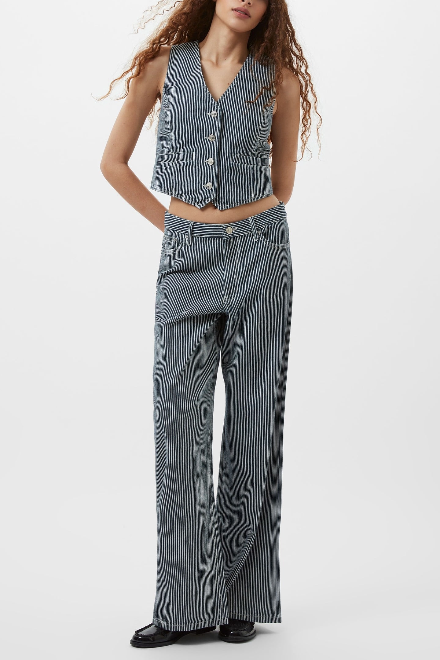 EVERETT STRIPE WAISTCOAT INDIGO/WHITE DENIM 2