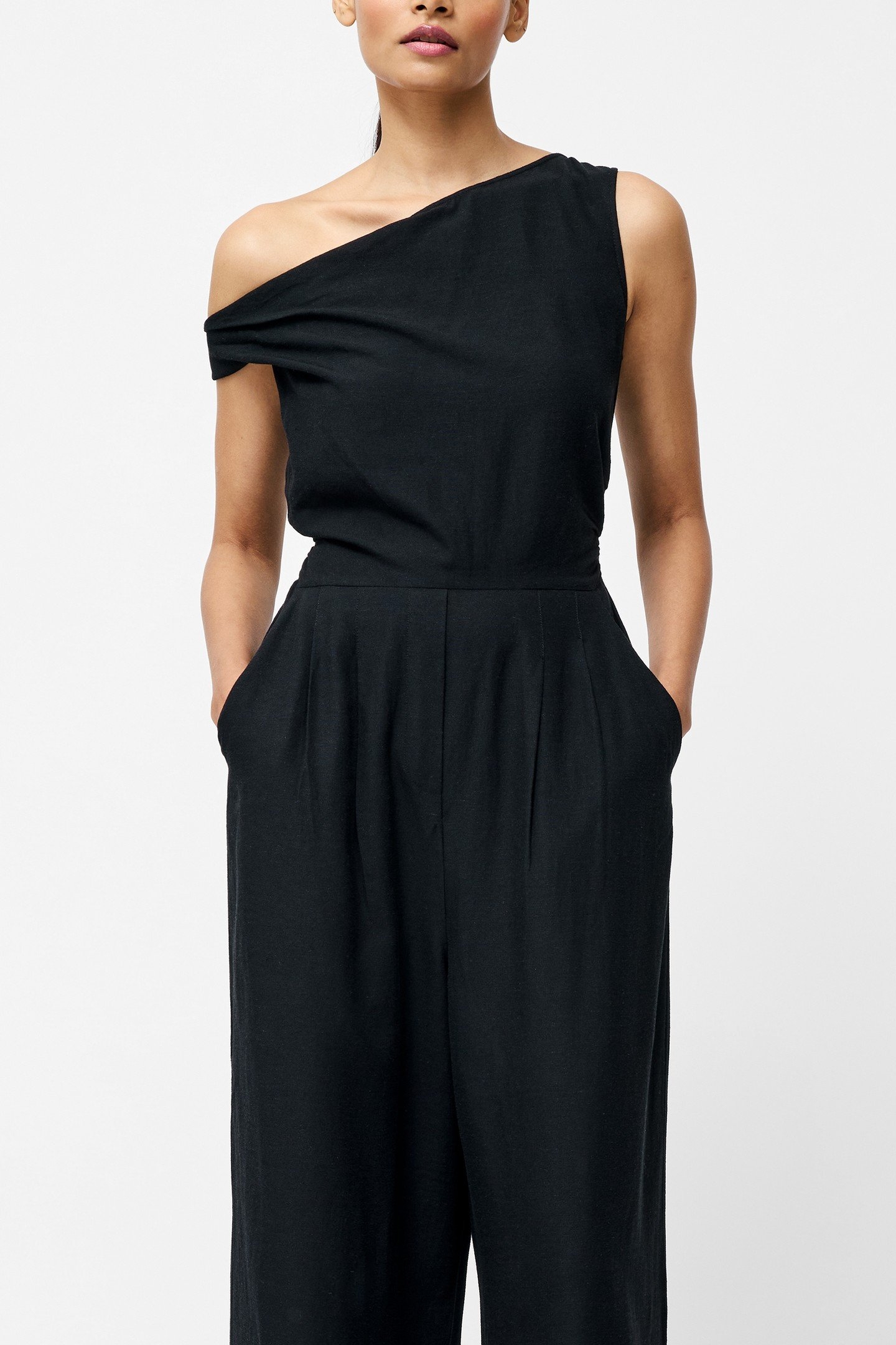 ARIETTE LINEN BLEND JUMPSUIT BLACK 4
