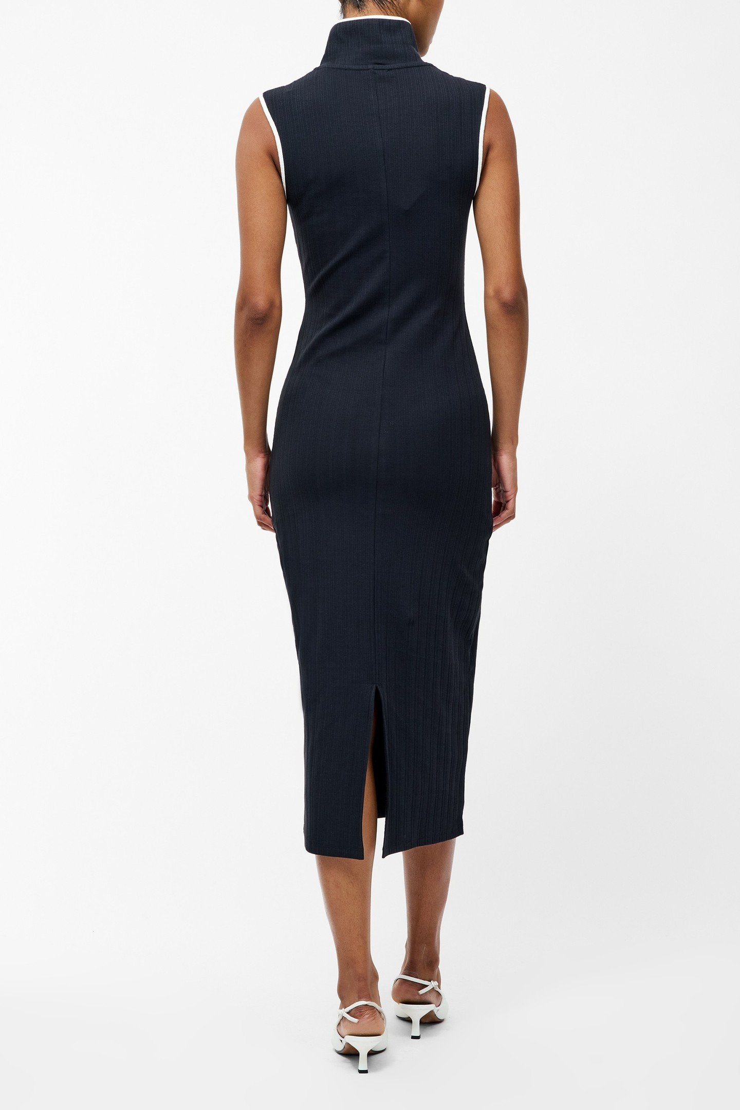 SASIA RIB BINDING COLLRD DRESS NAVY/WHITE 4