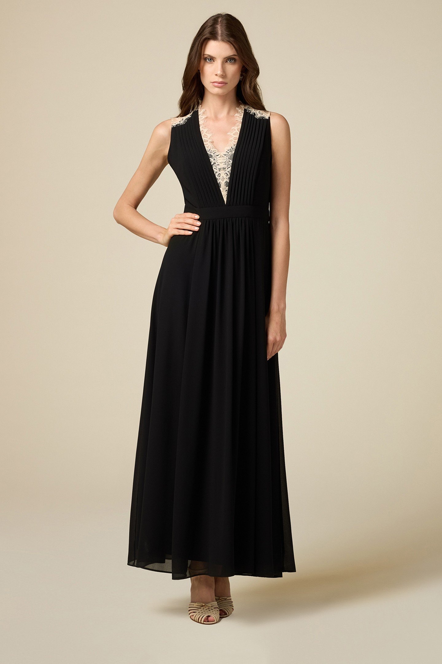 LONG DRESS WITH CONTRASTING LACE BLACK 1