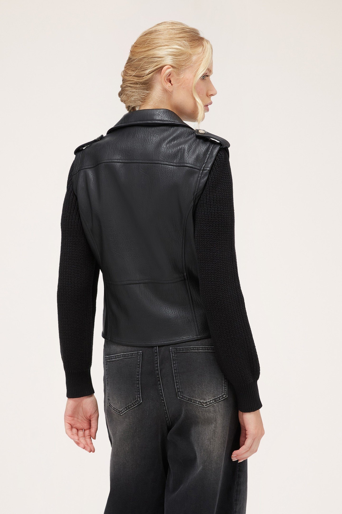 BIKER JACKET WITH KNIT SLEEVES BLACK 3