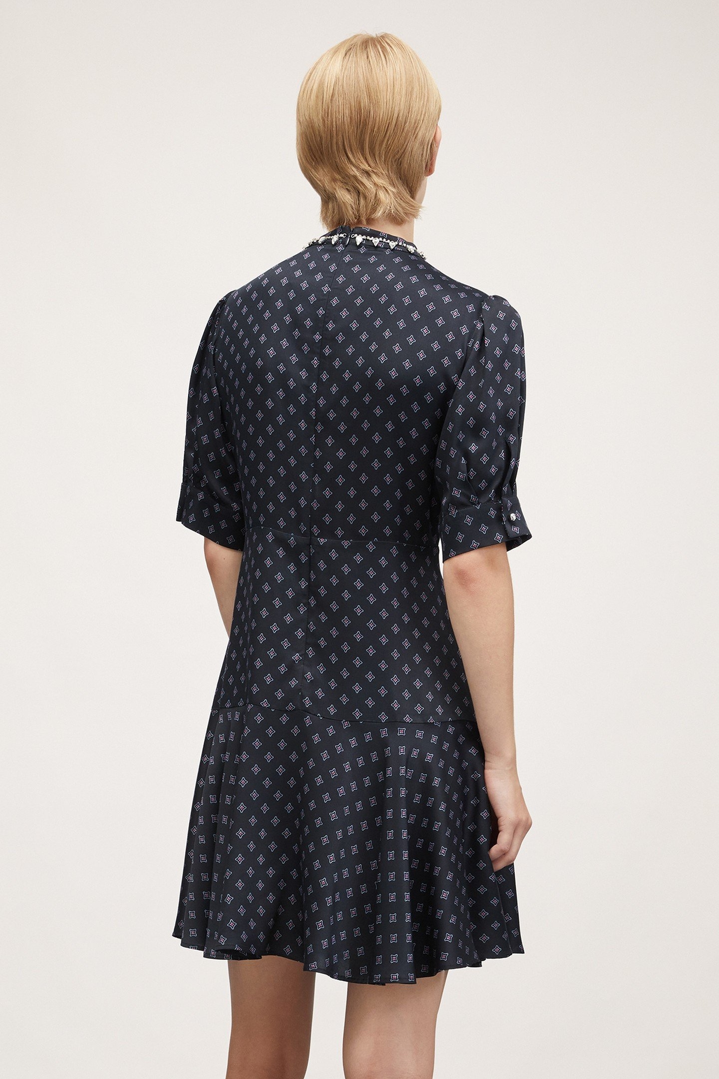 PATTERNED SATIN DRESS WITH CRYSTAL STONES BLACK 2